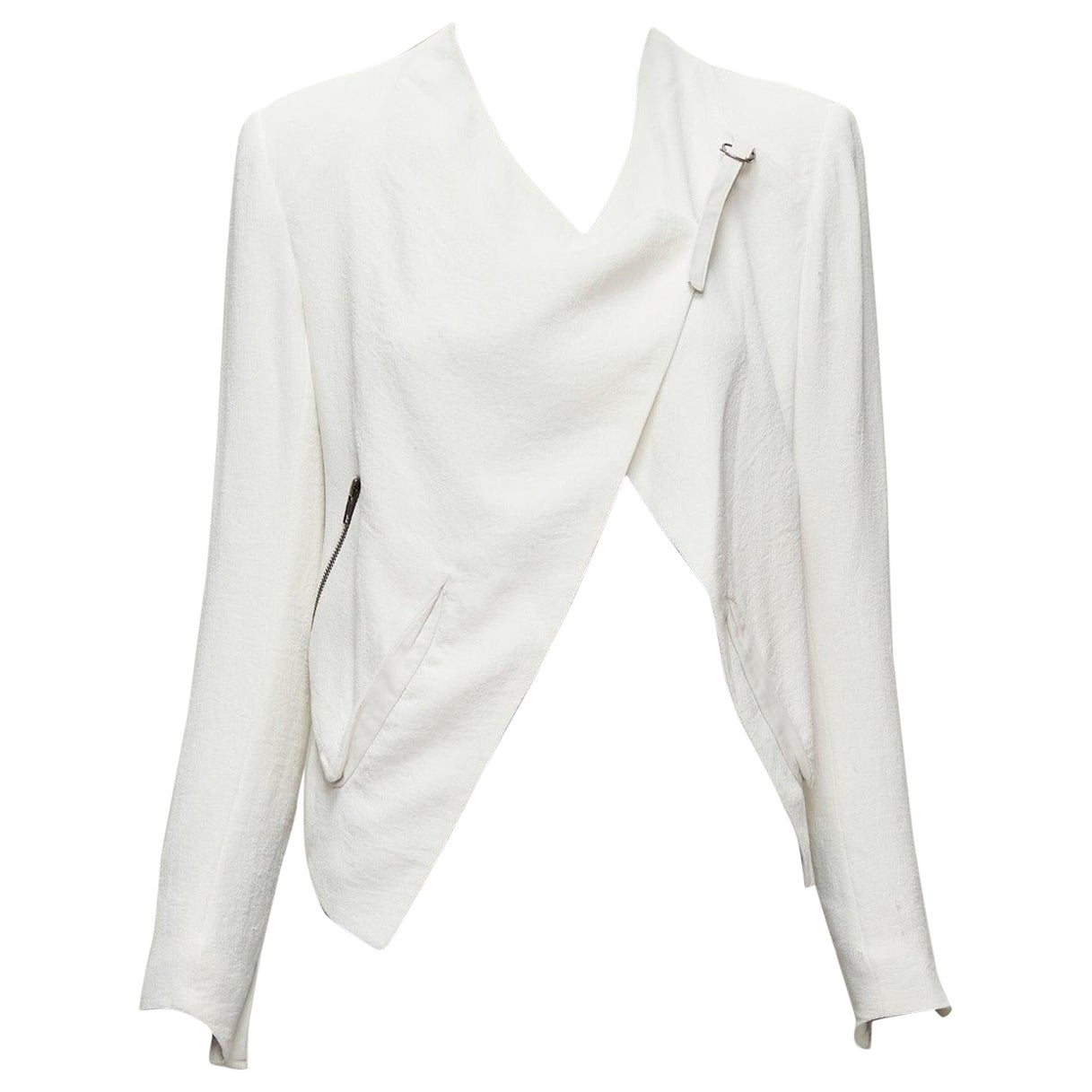 HELMUT LANG white lambskin leather trim asymmetric zip biker jacket US0 XS