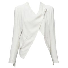 HELMUT LANG weiße Lammfell-Lederjacke mit asymmetrischem Reißverschluss Bikerjacke US0 XS