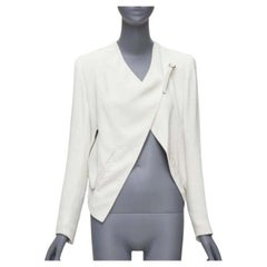 HELMUT LANG weiße Lammfell-Lederjacke mit asymmetrischem Reißverschluss Bikerjacke US0 XS