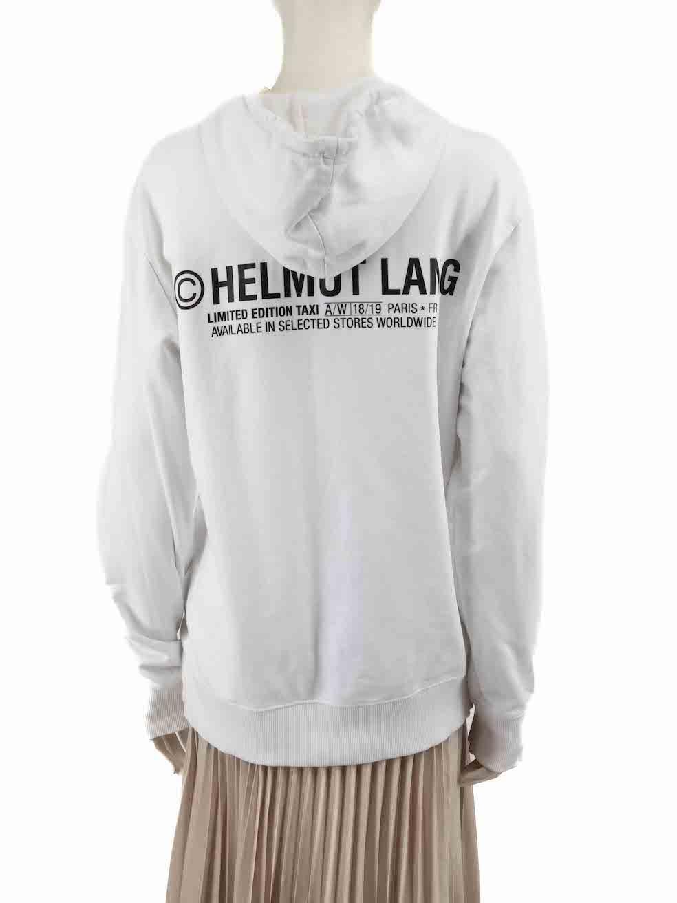 Grigio Helmut Lang, felpa con cappuccio stampata con logo bianco, taglia M. in vendita