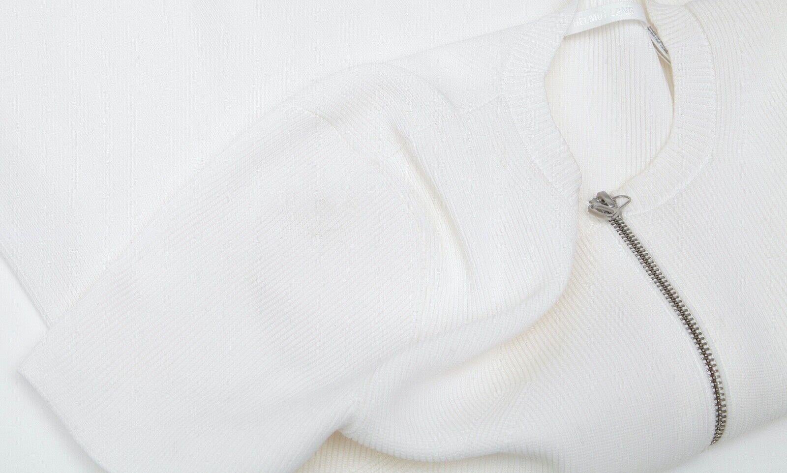 HELMUT LANG  Sweater White Short Sleeve Knit Top Henley Silver Zipper Sz L For Sale 5