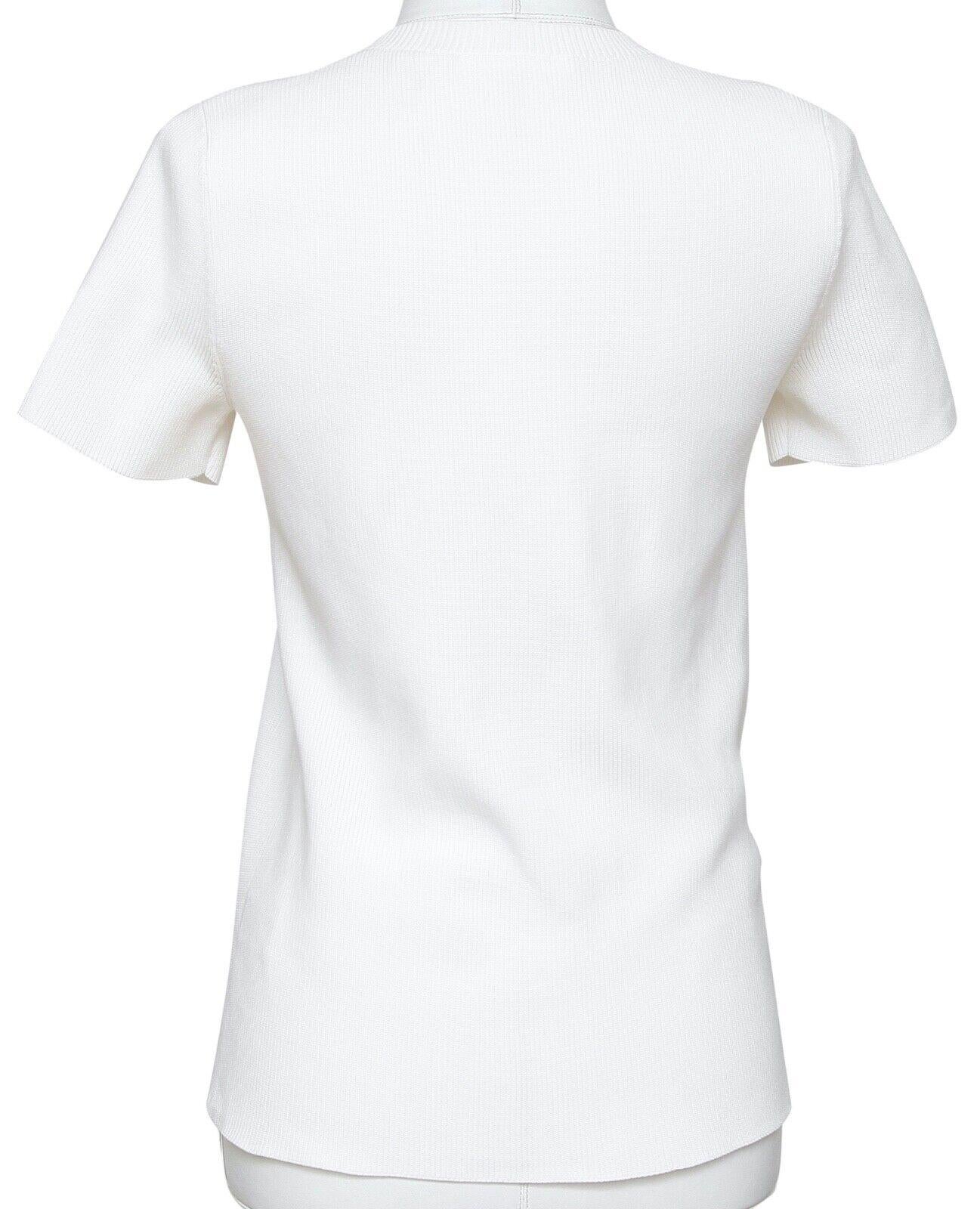 HELMUT LANG  Sweater White Short Sleeve Knit Top Henley Silver Zipper Sz L In Good Condition For Sale In Hollywood, FL