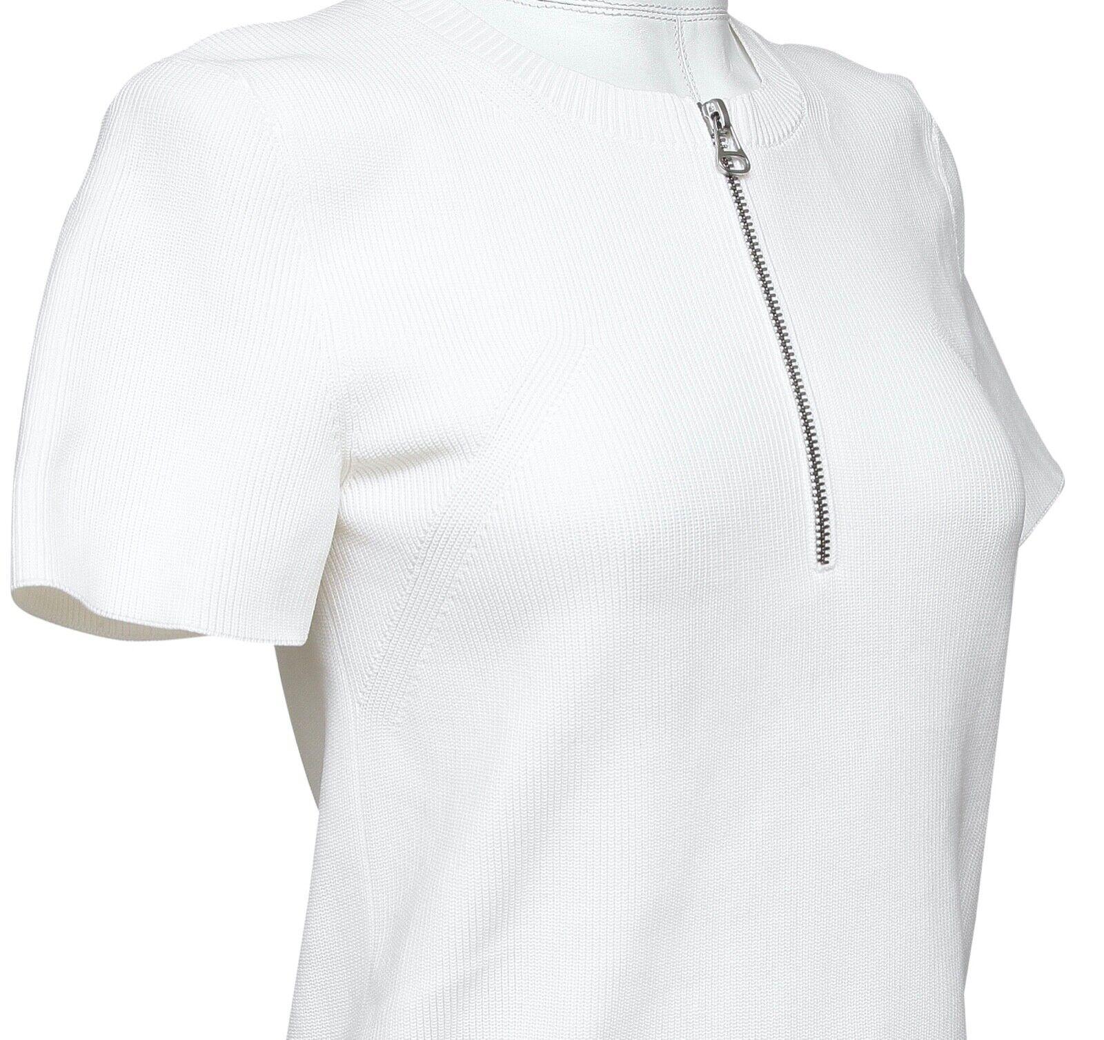 Women's HELMUT LANG  Sweater White Short Sleeve Knit Top Henley Silver Zipper Sz L For Sale