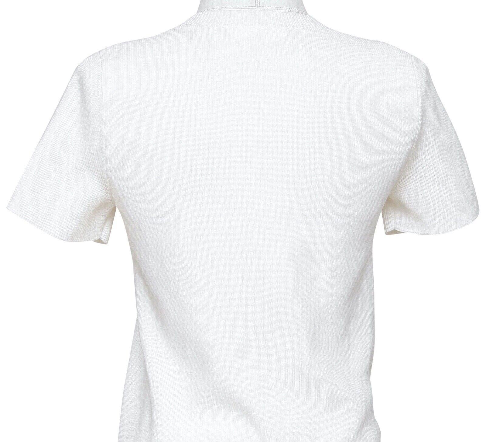 HELMUT LANG  Sweater White Short Sleeve Knit Top Henley Silver Zipper Sz L For Sale 2