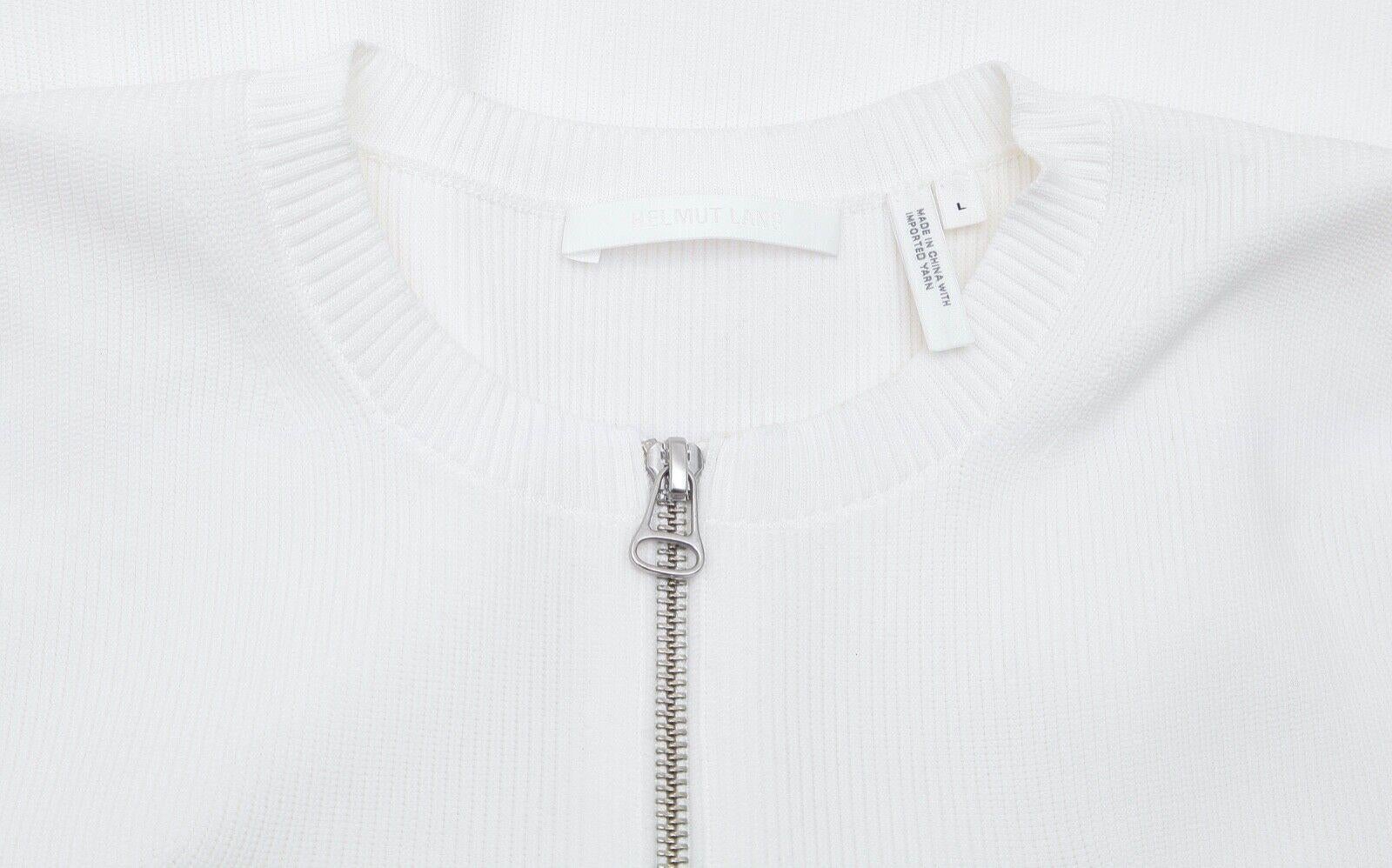 HELMUT LANG  Sweater White Short Sleeve Knit Top Henley Silver Zipper Sz L For Sale 3