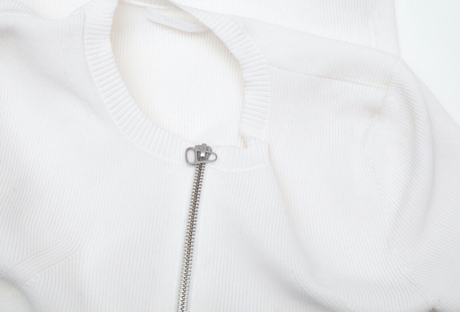 HELMUT LANG  Sweater White Short Sleeve Knit Top Henley Silver Zipper Sz L For Sale 4