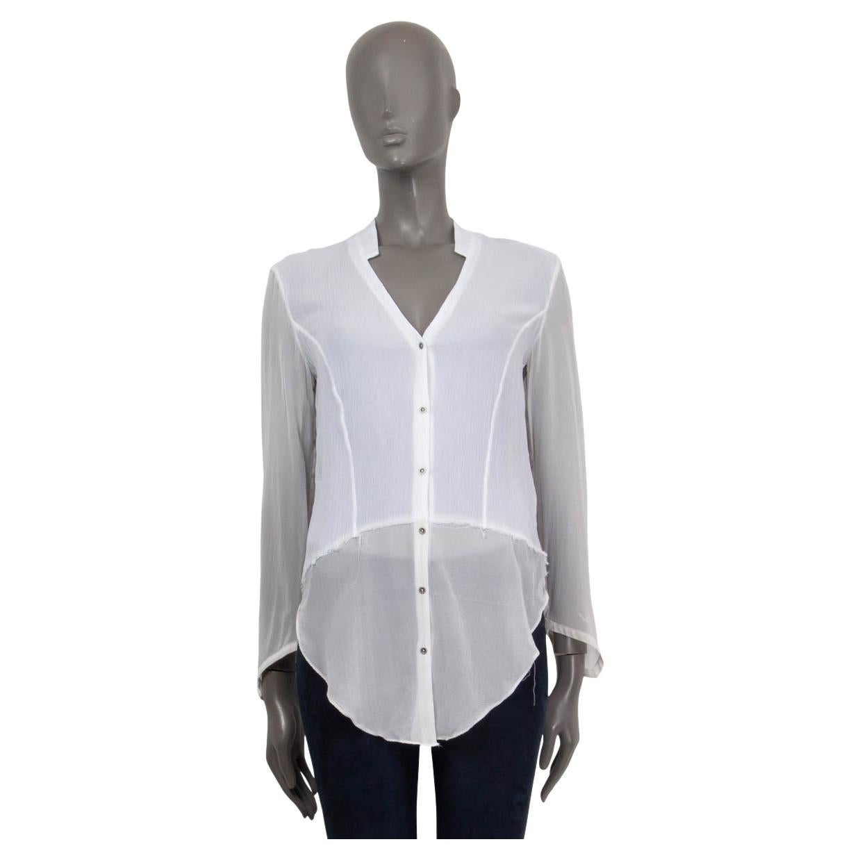 HELMUT LANG white viscose CRINKLED SHEER Button Down Shirt S For Sale