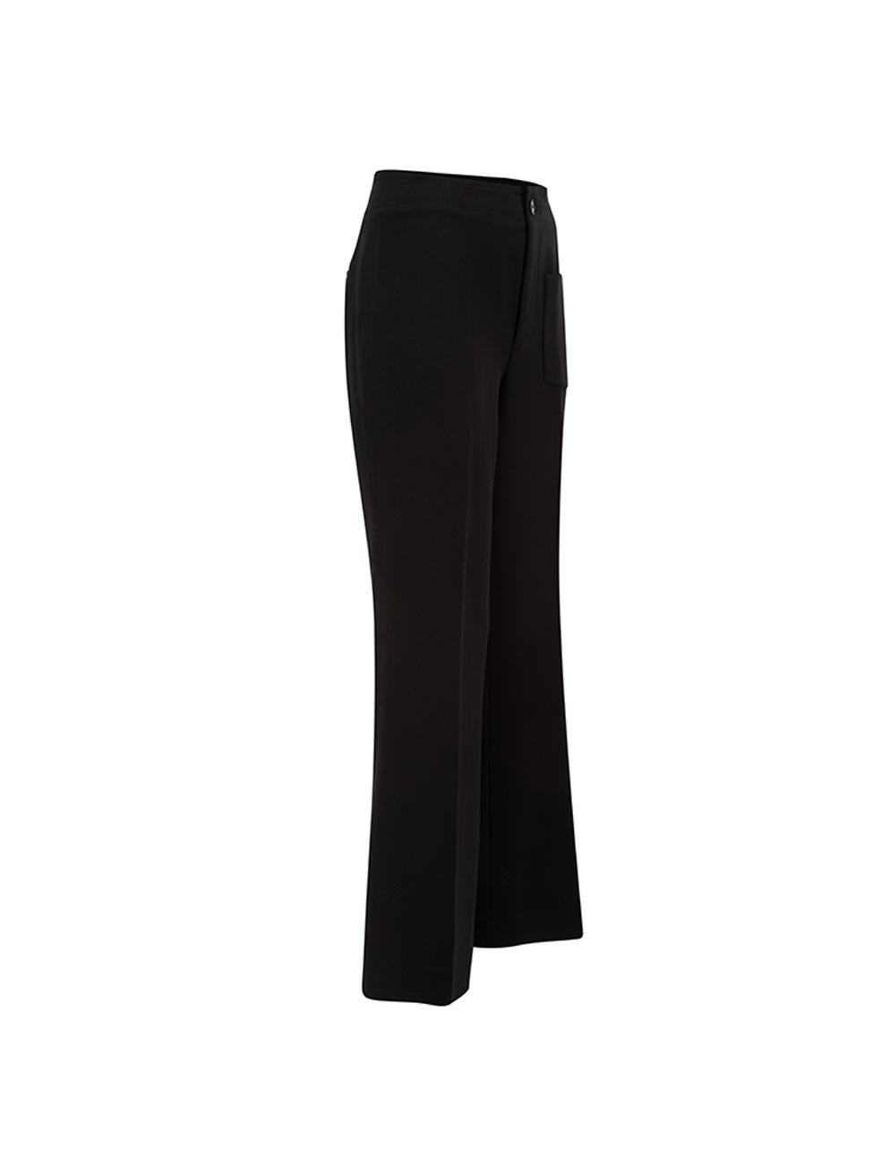 CONDITION is Very good. Minimal wear to trousers is evident. Minimal wear to exterior fabric on this used Helmut Lang designer resale item.  Details  Black Polyester Straight leg trousers High waisted Ankle length Frayed hems Front zip closure with