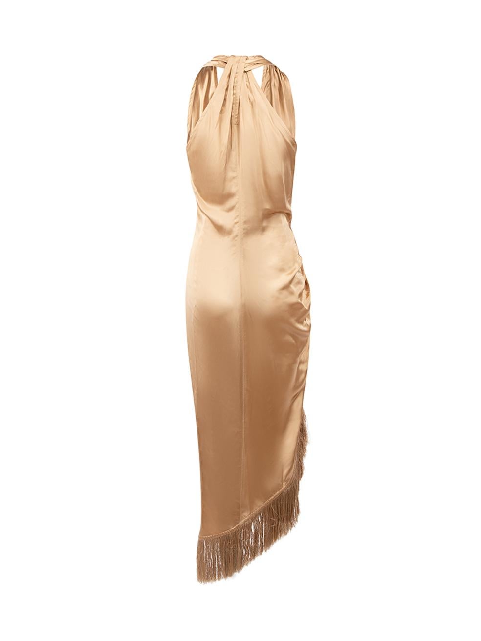 Helmut Lang Women's Gold Asymmetric Fringe Hem Midi Dress In Good Condition In London, GB