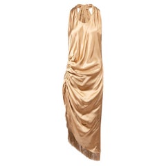 Helmut Lang Women's Gold Asymmetric Fringe Hem Midi Dress