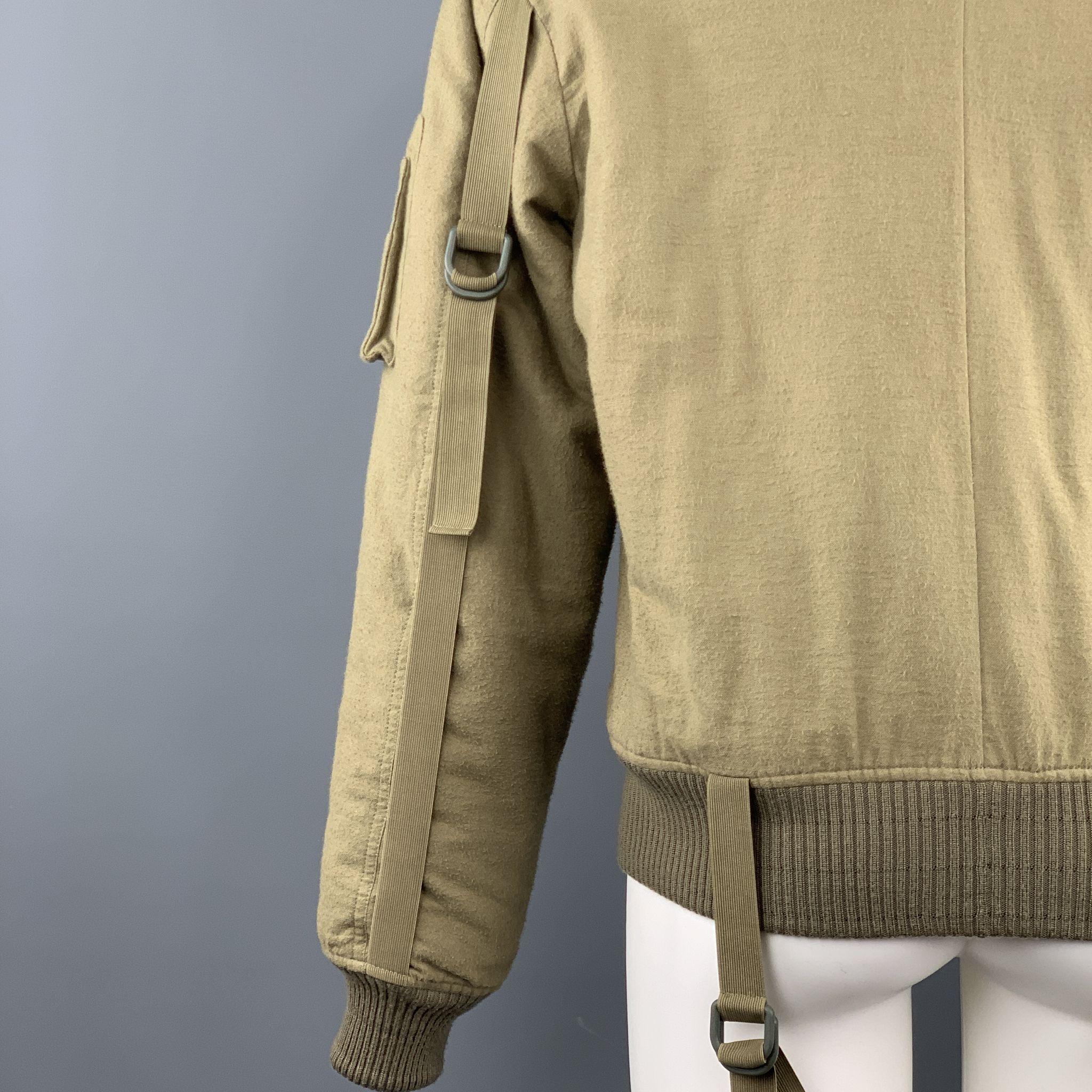 Brown HELMUT LANG XS Olive Solid Cotton Bomber Jacket