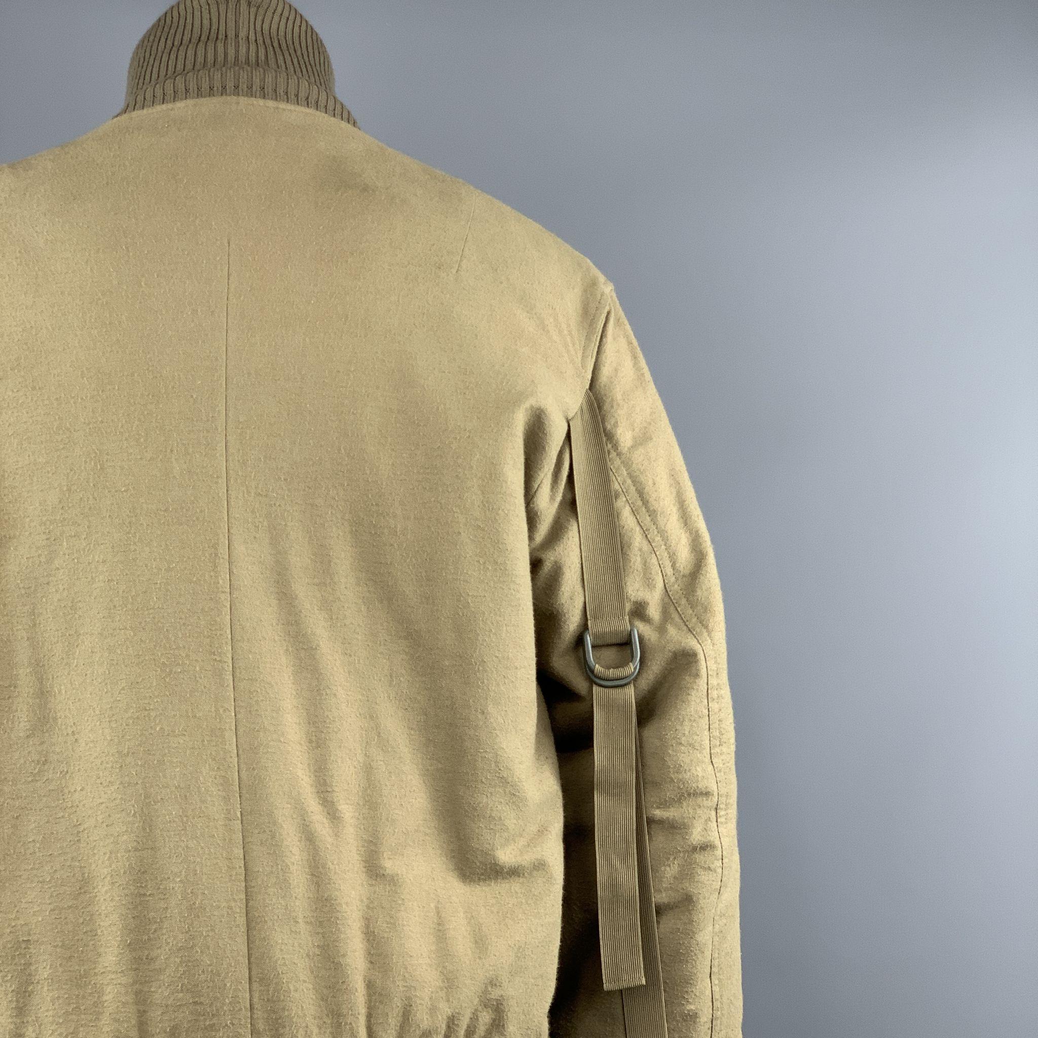 HELMUT LANG XS Olive Solid Cotton Bomber Jacket In Good Condition In San Francisco, CA