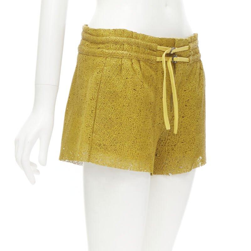 Yellow HELMUT LANG yellow laser cut leather lined shorts S
