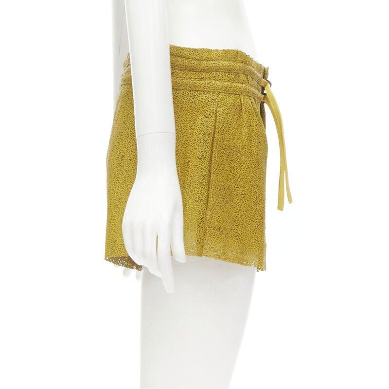 HELMUT LANG yellow laser cut leather lined shorts S In Excellent Condition In Hong Kong, NT