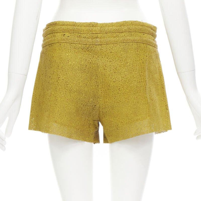 Women's HELMUT LANG yellow laser cut leather lined shorts S