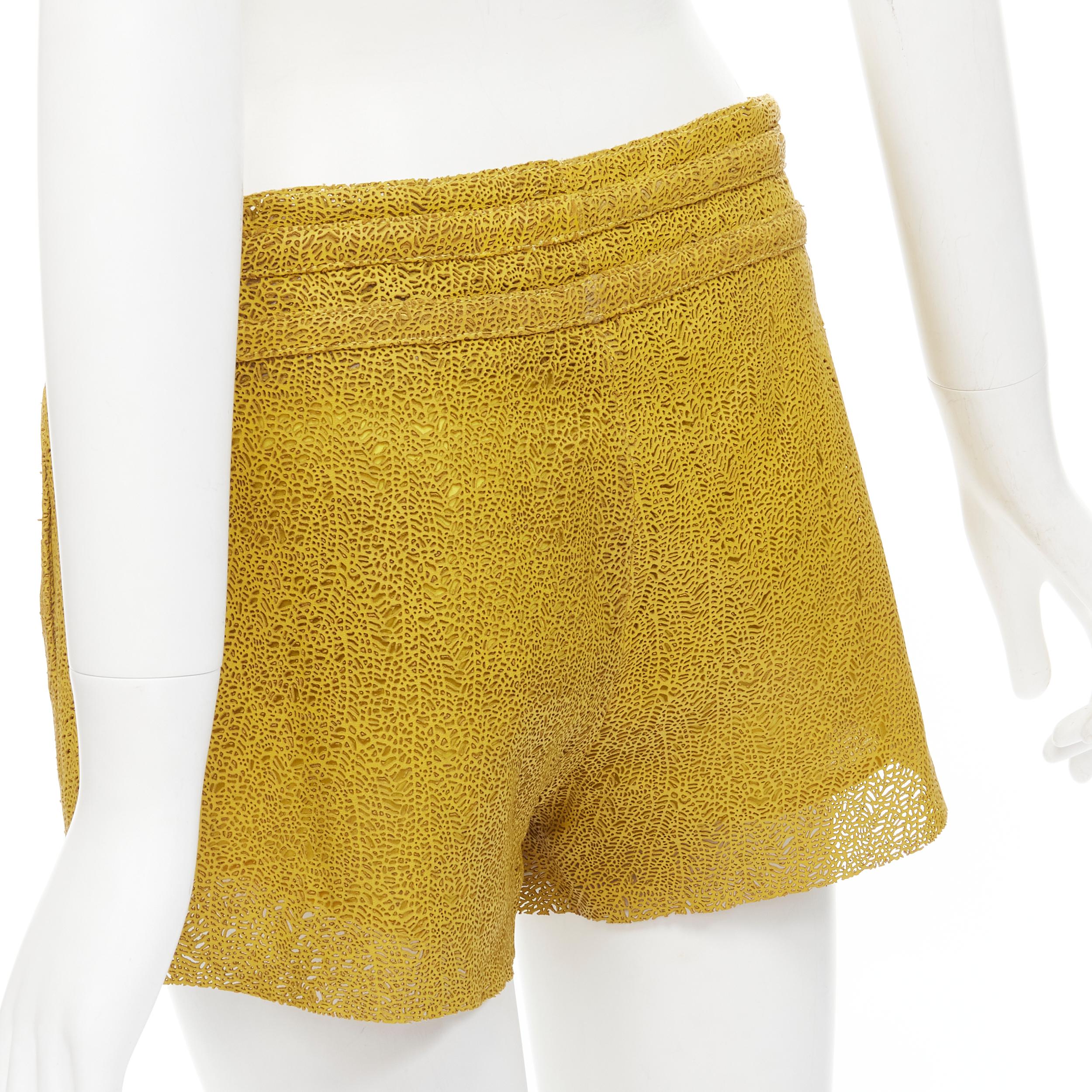 HELMUT LANG yellow laser cut leather lined shorts S In Excellent Condition For Sale In Hong Kong, NT