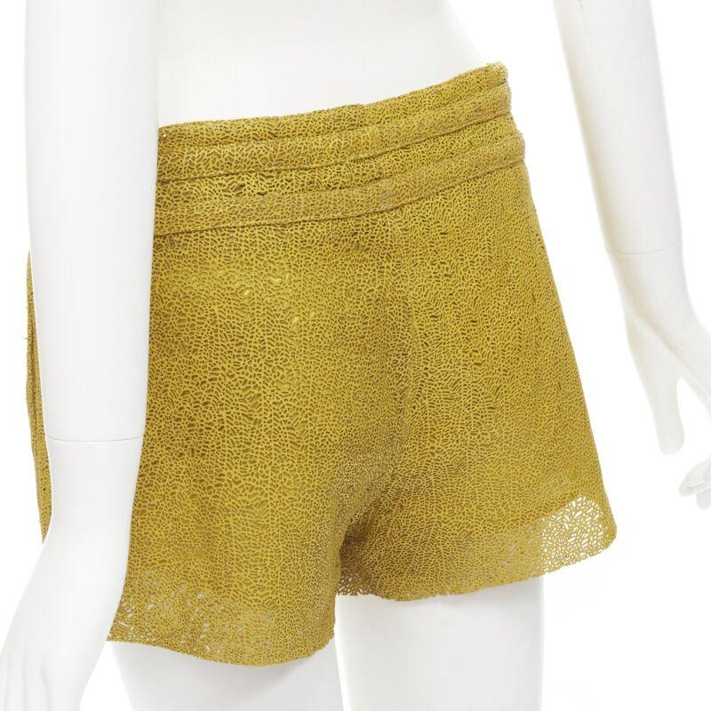 HELMUT LANG yellow laser cut leather lined shorts S 2