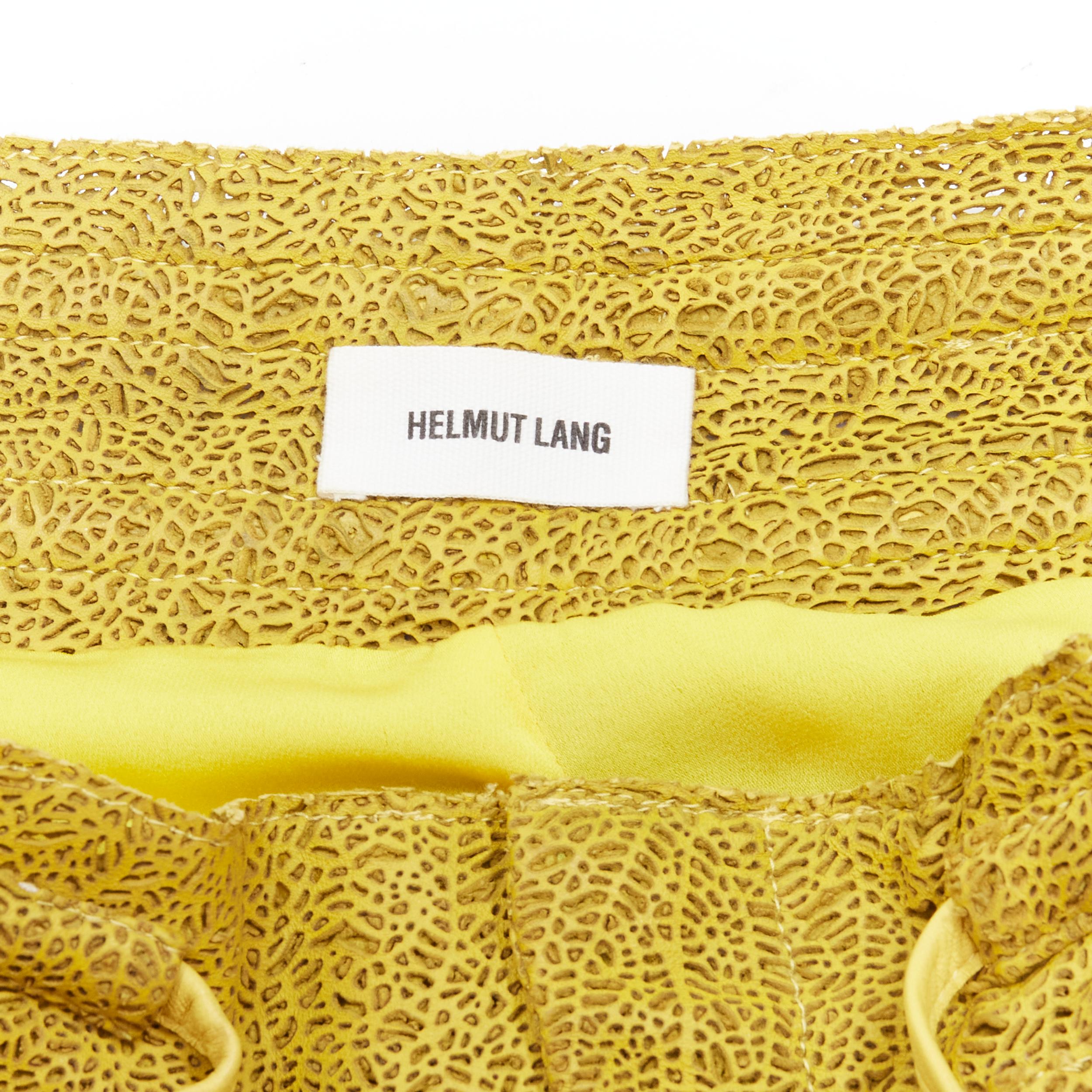 Women's HELMUT LANG yellow laser cut leather lined shorts S For Sale