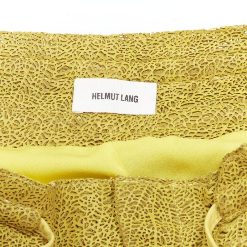 HELMUT LANG yellow laser cut leather lined shorts S 3