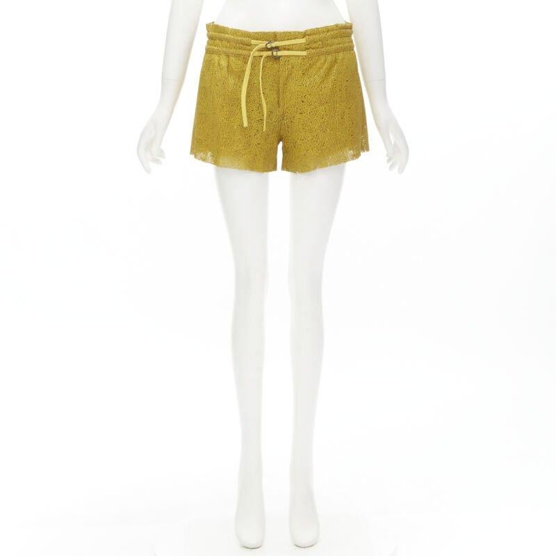 HELMUT LANG yellow laser cut leather lined shorts S 4