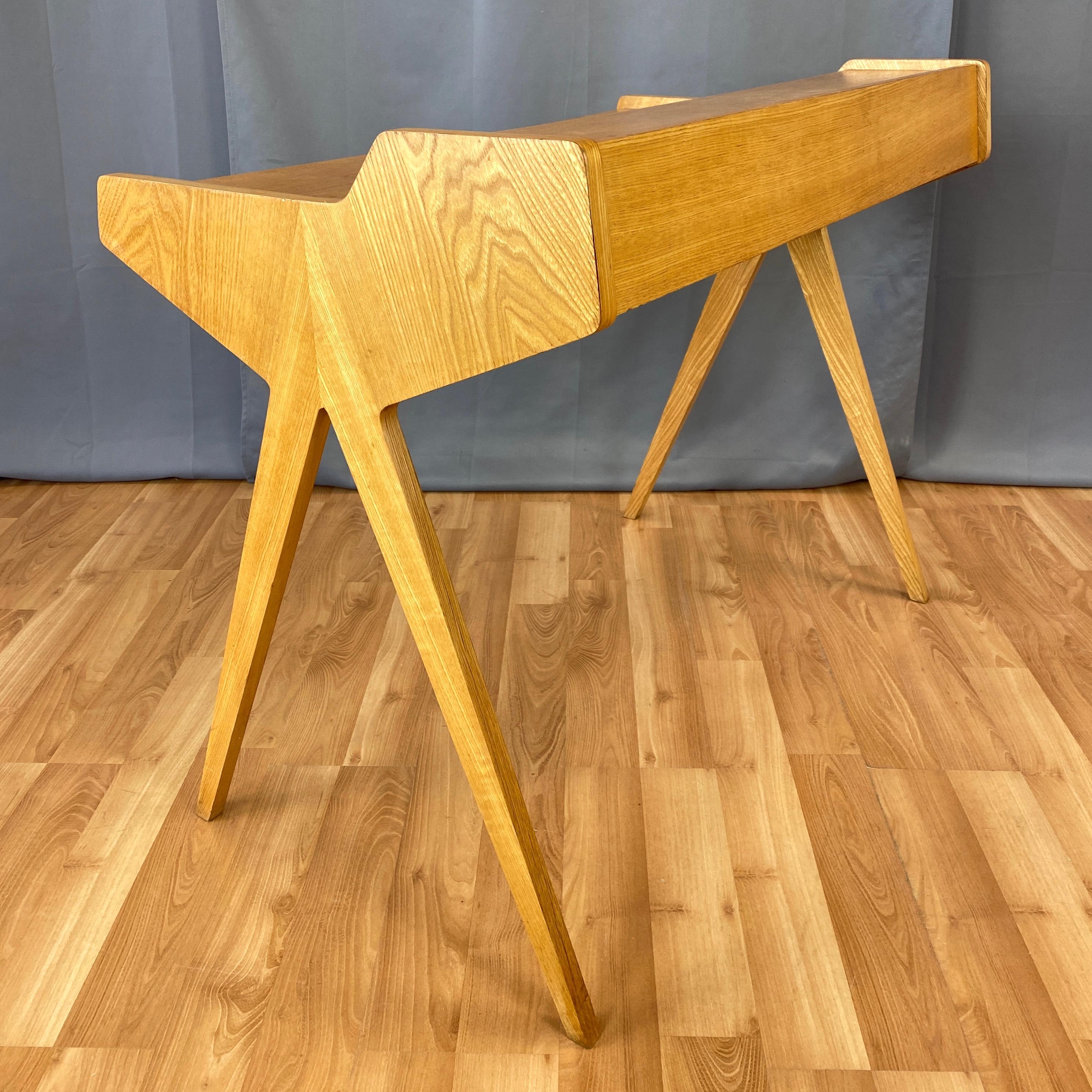 Helmut Magg for WK Möbel Elm Compass Leg Desk with Drawer and Cubby, 1950s 2
