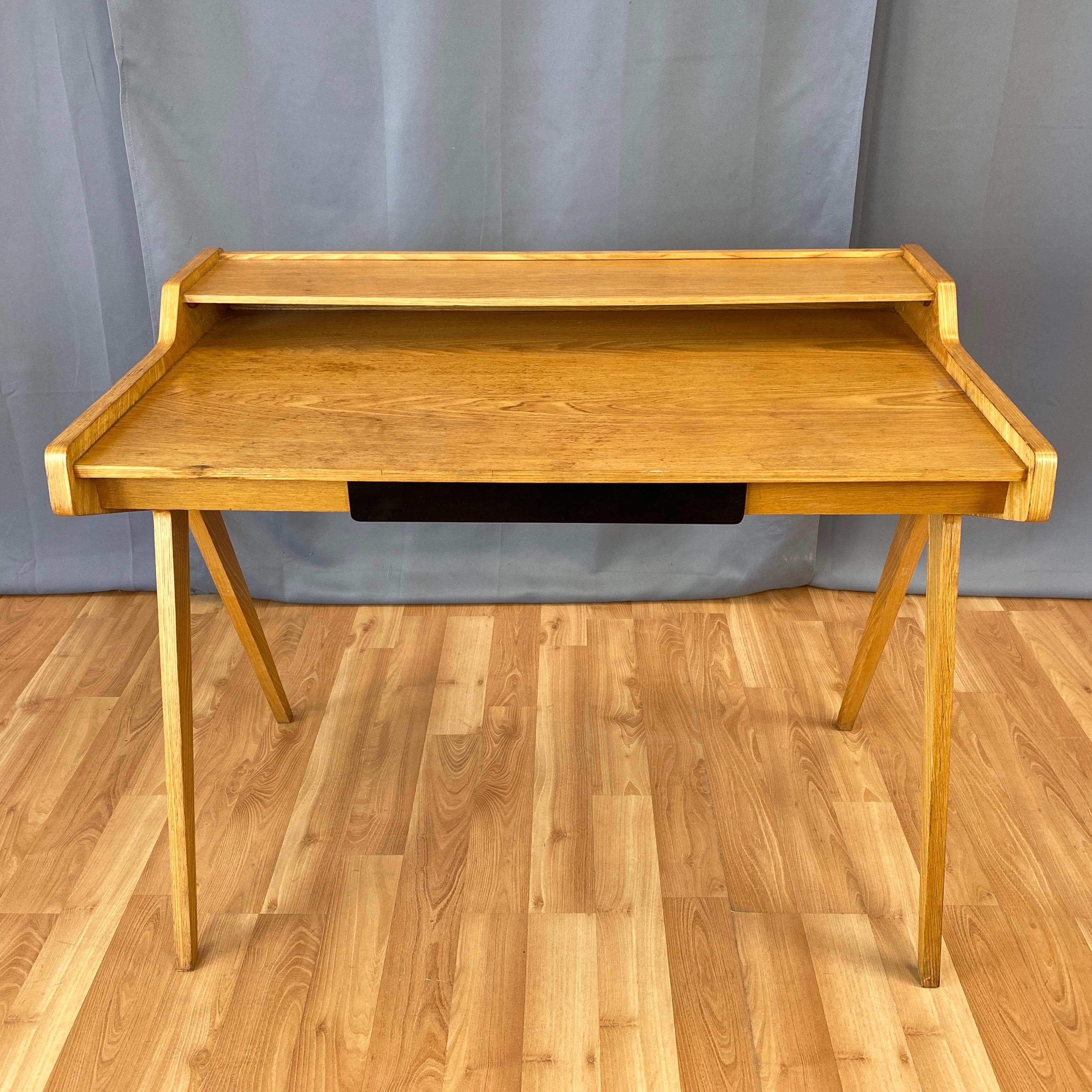 Helmut Magg for WK Möbel Elm Compass Leg Desk with Drawer and Cubby, 1950s 7