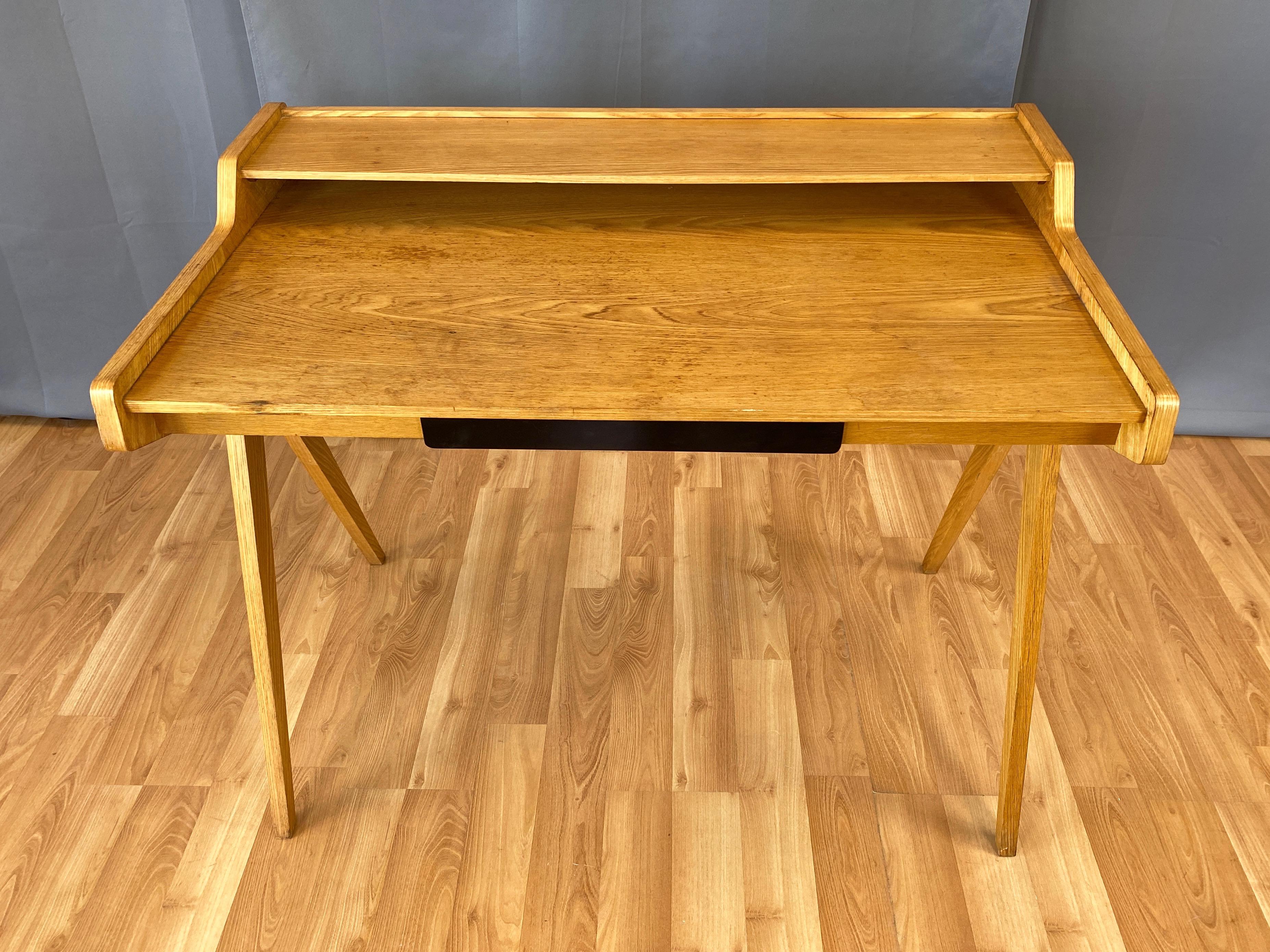 German Helmut Magg for WK Möbel Elm Compass Leg Desk with Drawer and Cubby, 1950s