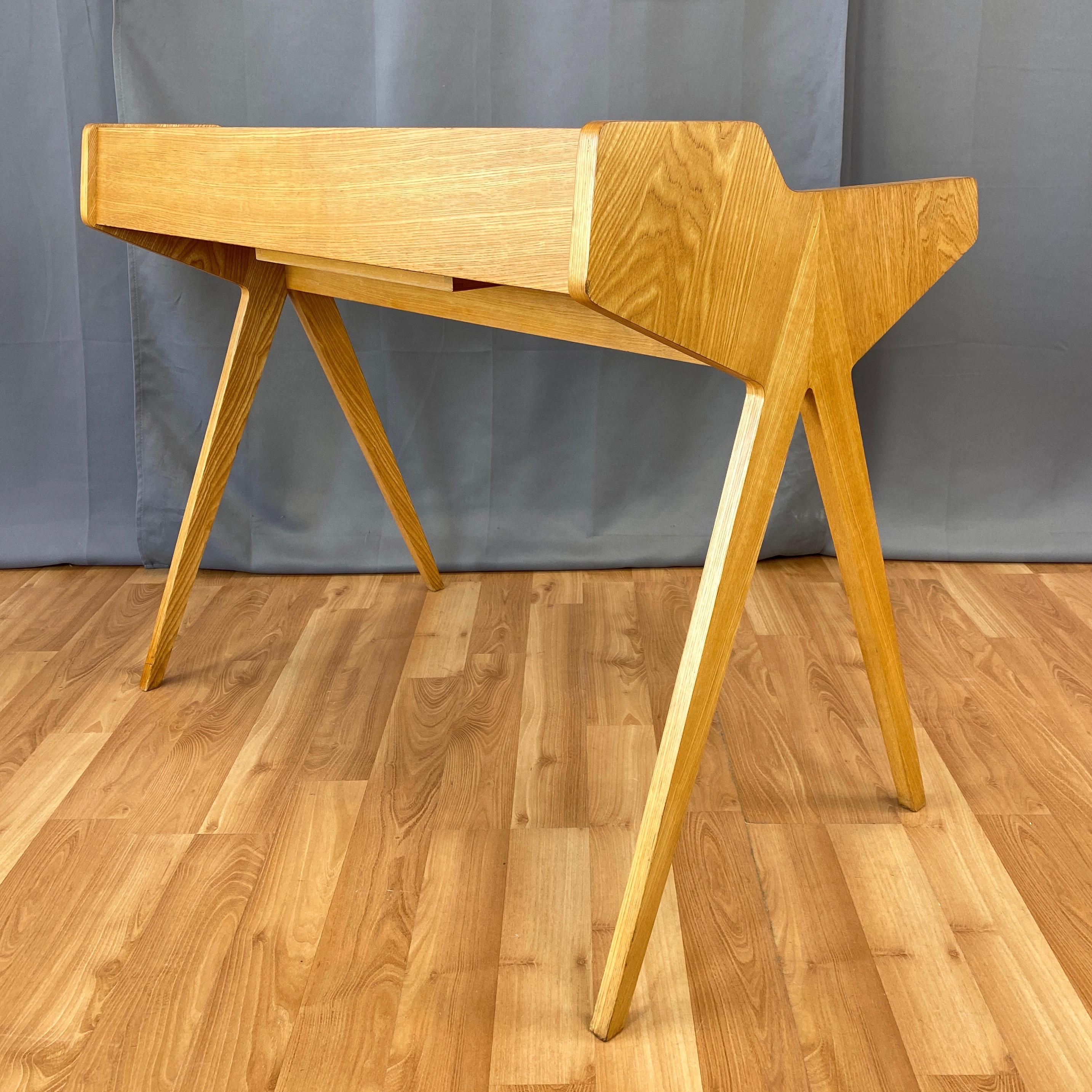 Laminate Helmut Magg for WK Möbel Elm Compass Leg Desk with Drawer and Cubby, 1950s