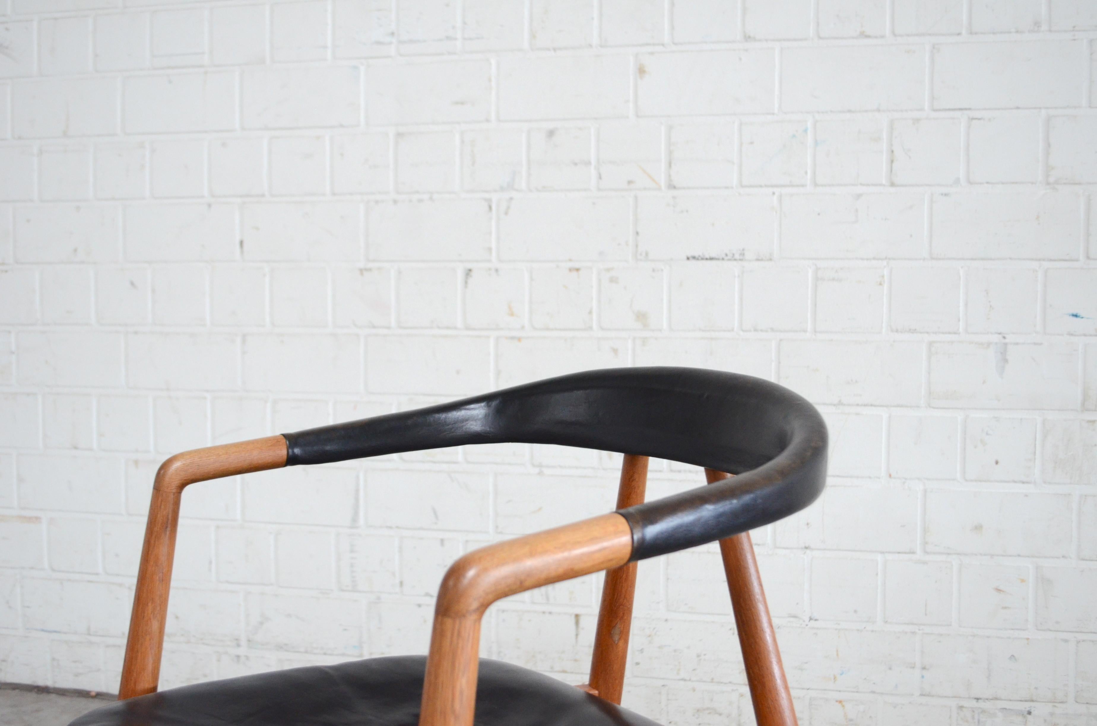 German Helmut Magg Mid- Century Leather Armchair Chair for Deutsche Werkstätten, 1958 For Sale