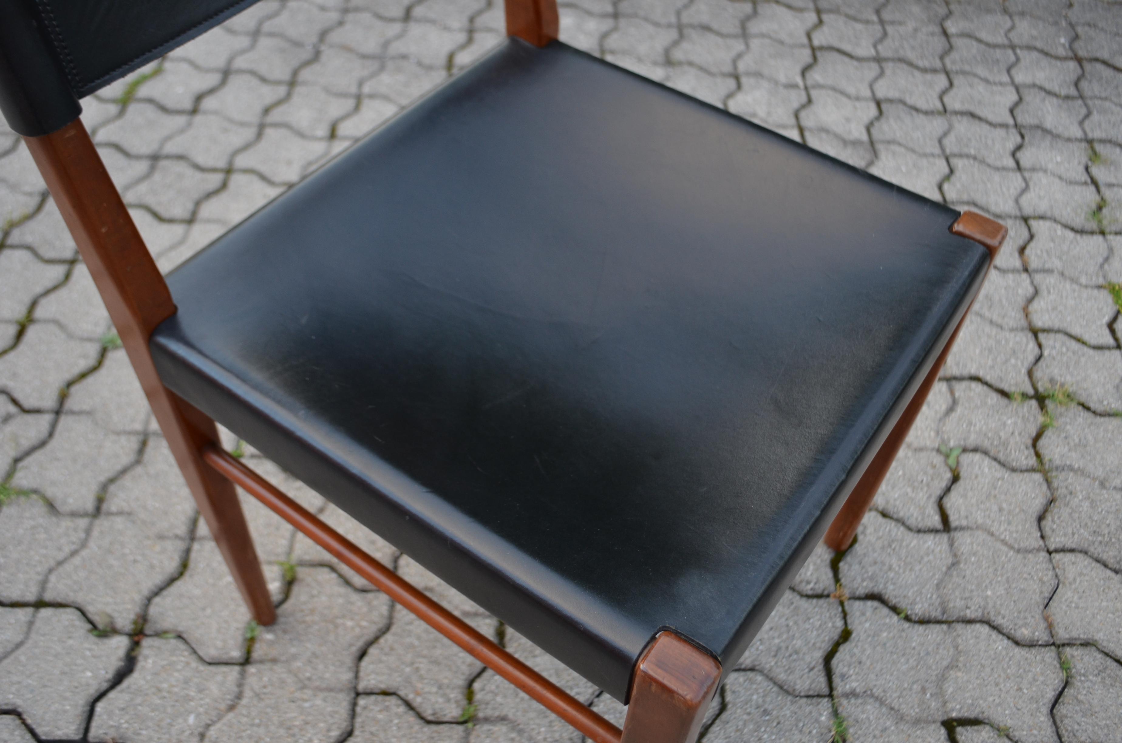 20th Century Helmut Magg Mid Century Model 3024 Leather Dining Chair Deutsche Werkstätten For Sale