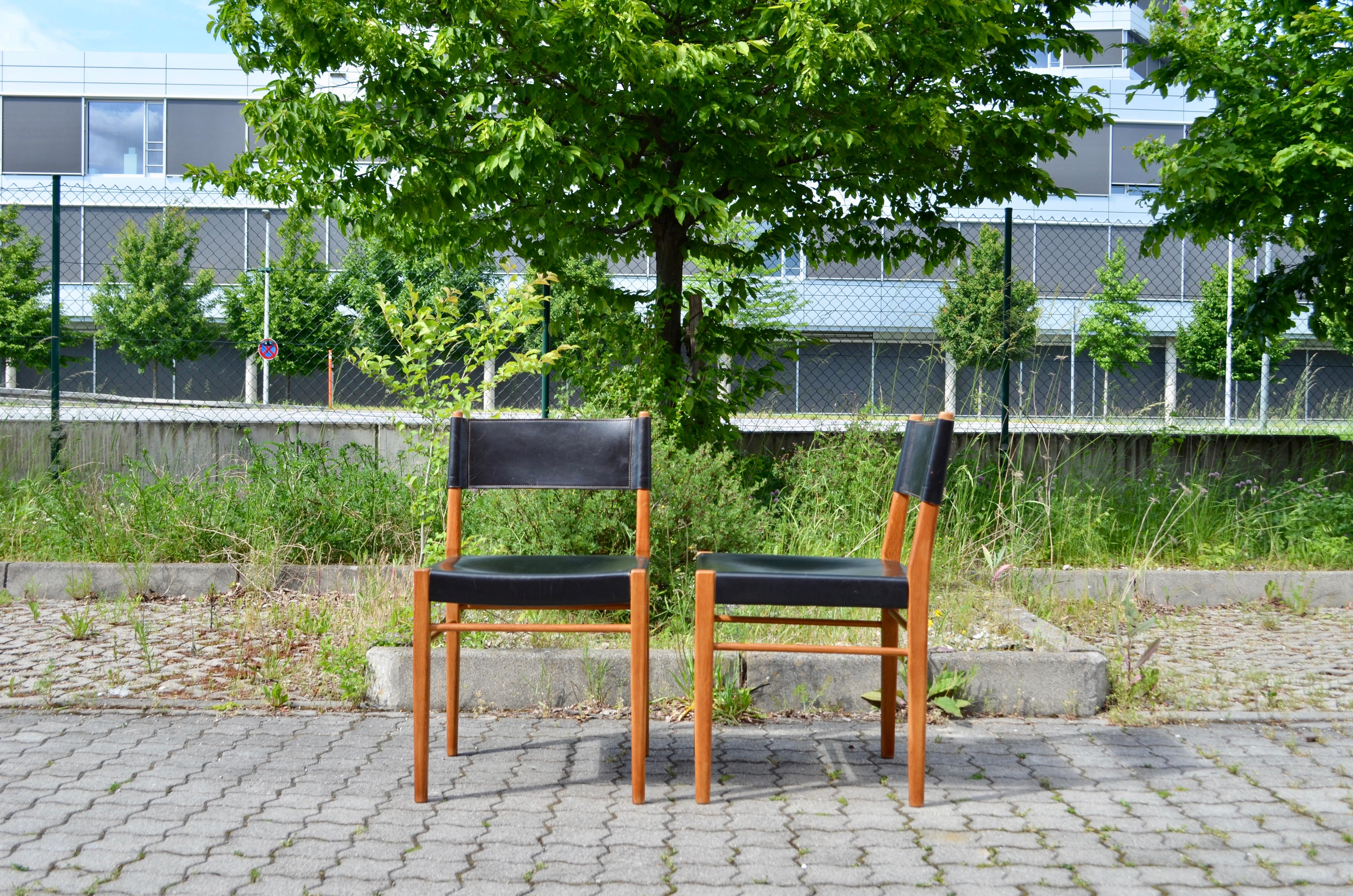 Mid-Century moderno Helmut Magg Sedia da pranzo in pelle di Oak modello 3024 di metà secolo Deutsche Werkstätten in vendita