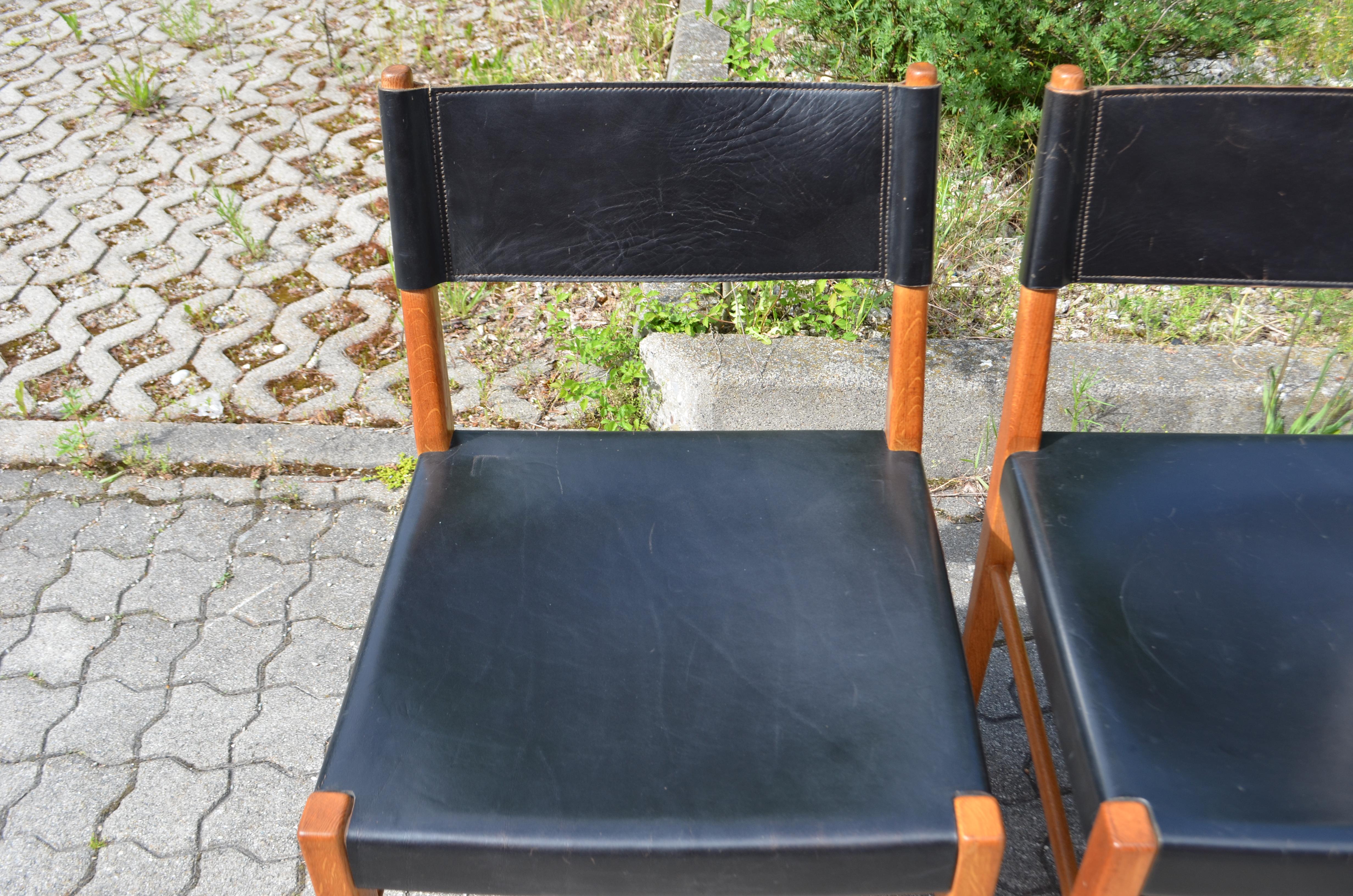 German Helmut Magg Mid Century Model 3024 Oak Leather Dining Chair Deutsche Werkstätten For Sale