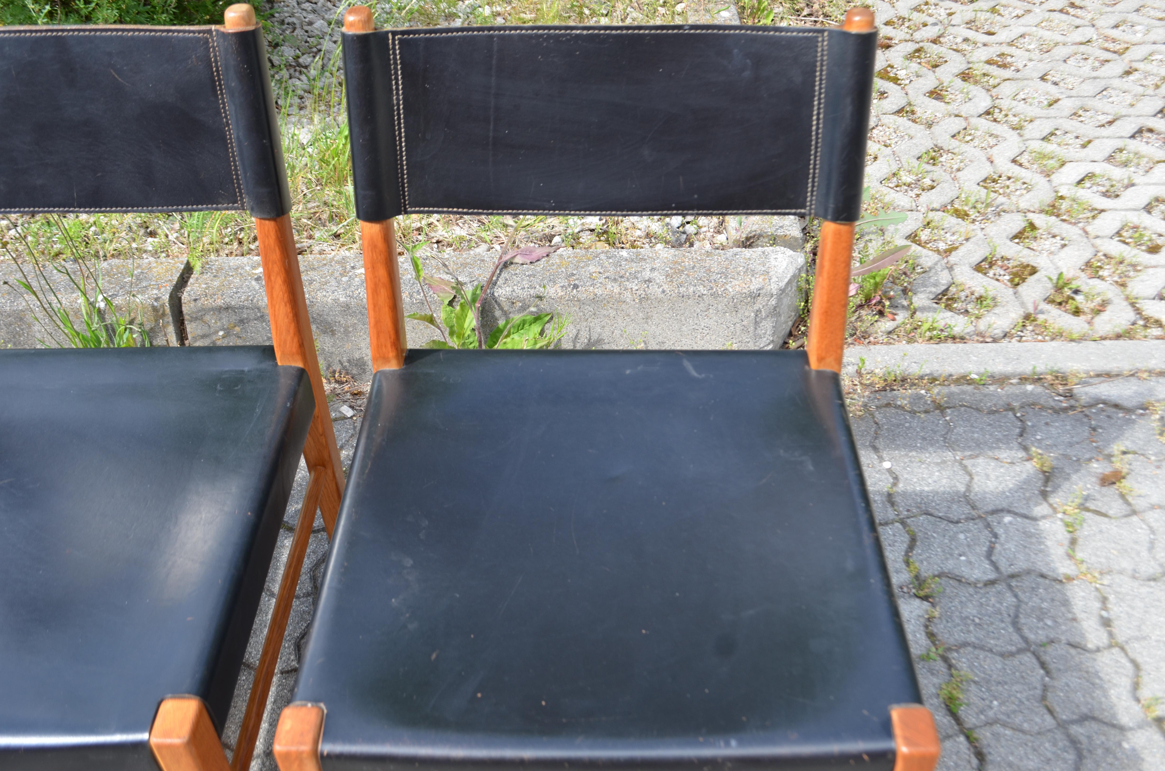 Helmut Magg Mid Century Model 3024 Oak Leather Dining Chair Deutsche Werkstätten In Good Condition For Sale In Munich, Bavaria