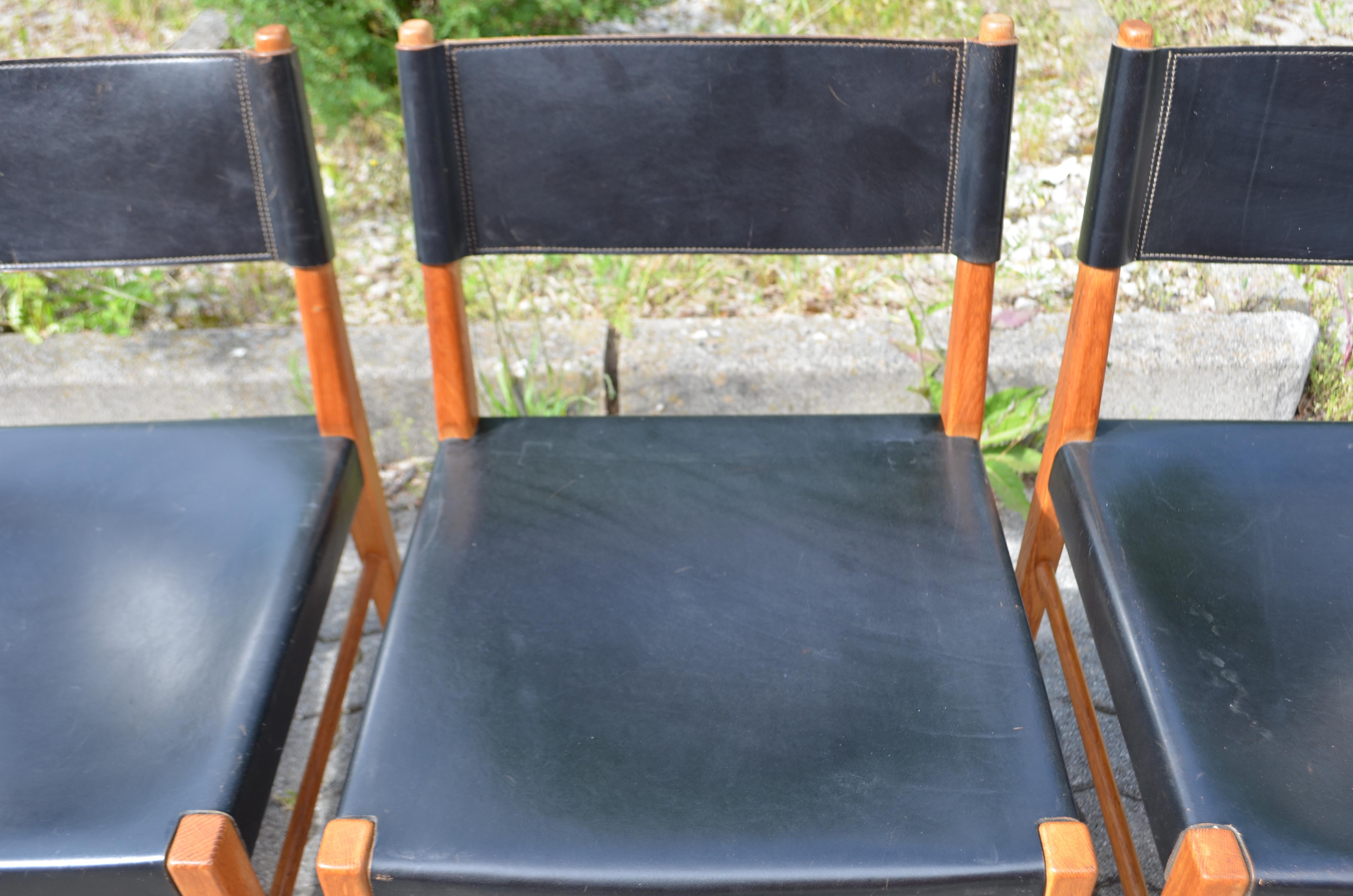 20th Century Helmut Magg Mid Century Model 3024 Oak Leather Dining Chair Deutsche Werkstätten For Sale