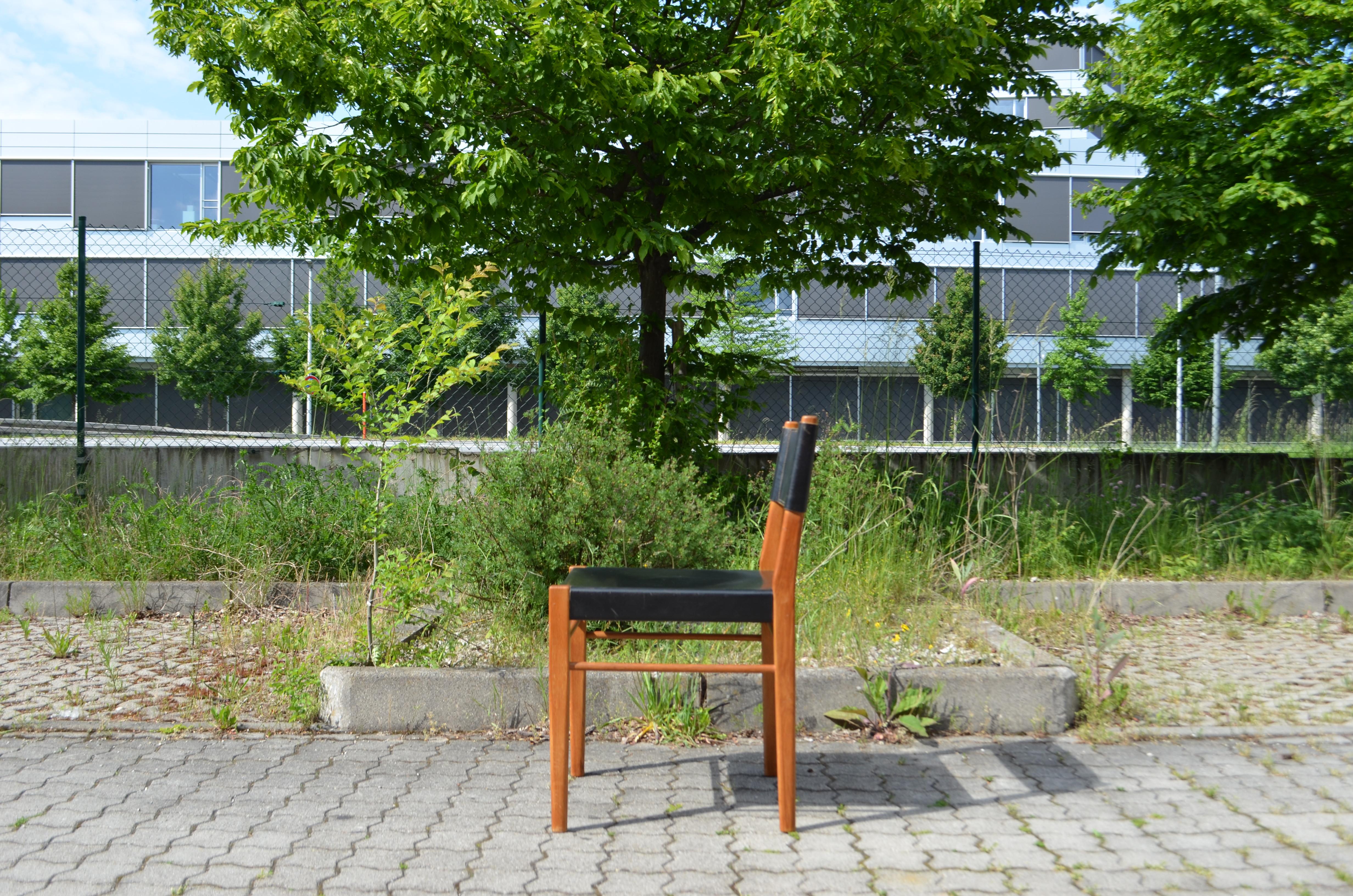 Helmut Magg Mid Century Model 3024 Oak Leather Dining Chair Deutsche Werkstätten For Sale 2