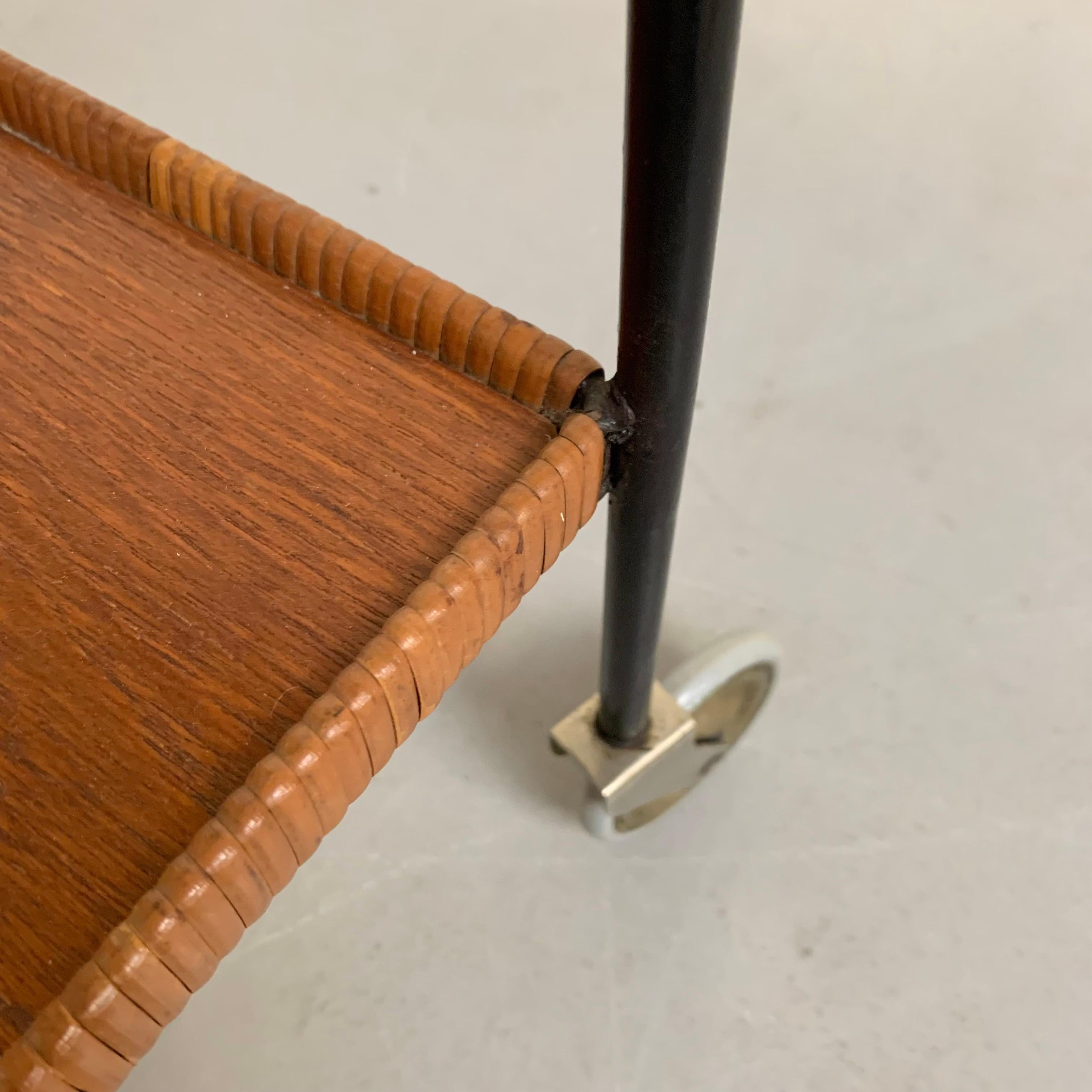 Carrello da bar in rattan e teak di Helmut Magg, 1960 circa, Germania. in vendita 6