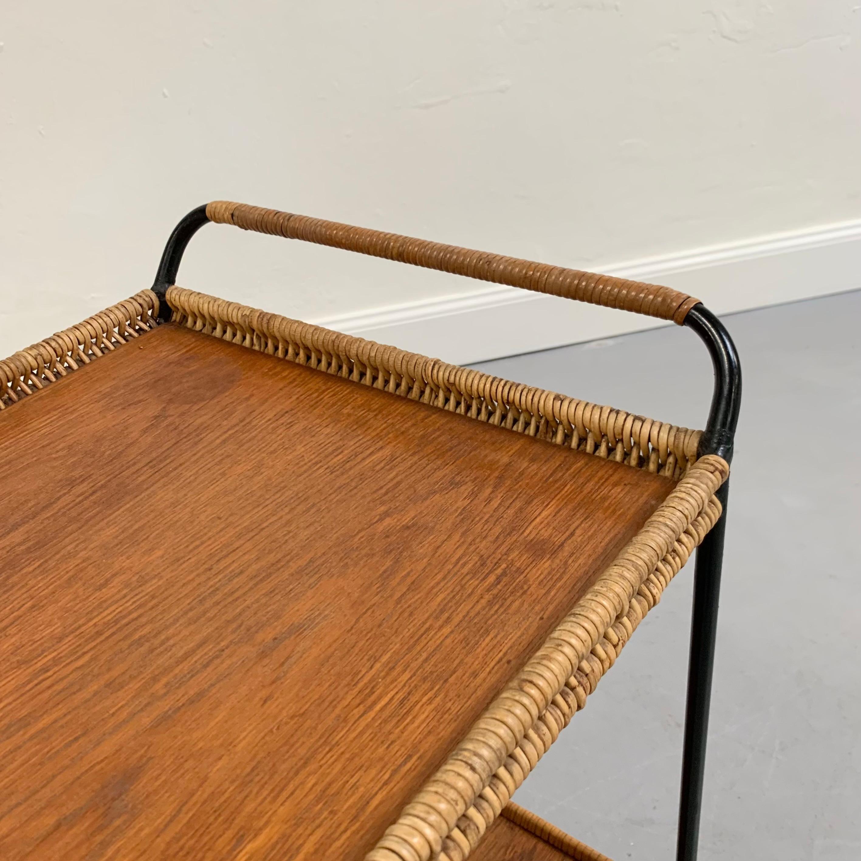 Carrello da bar in rattan e teak di Helmut Magg, 1960 circa, Germania. in vendita 8