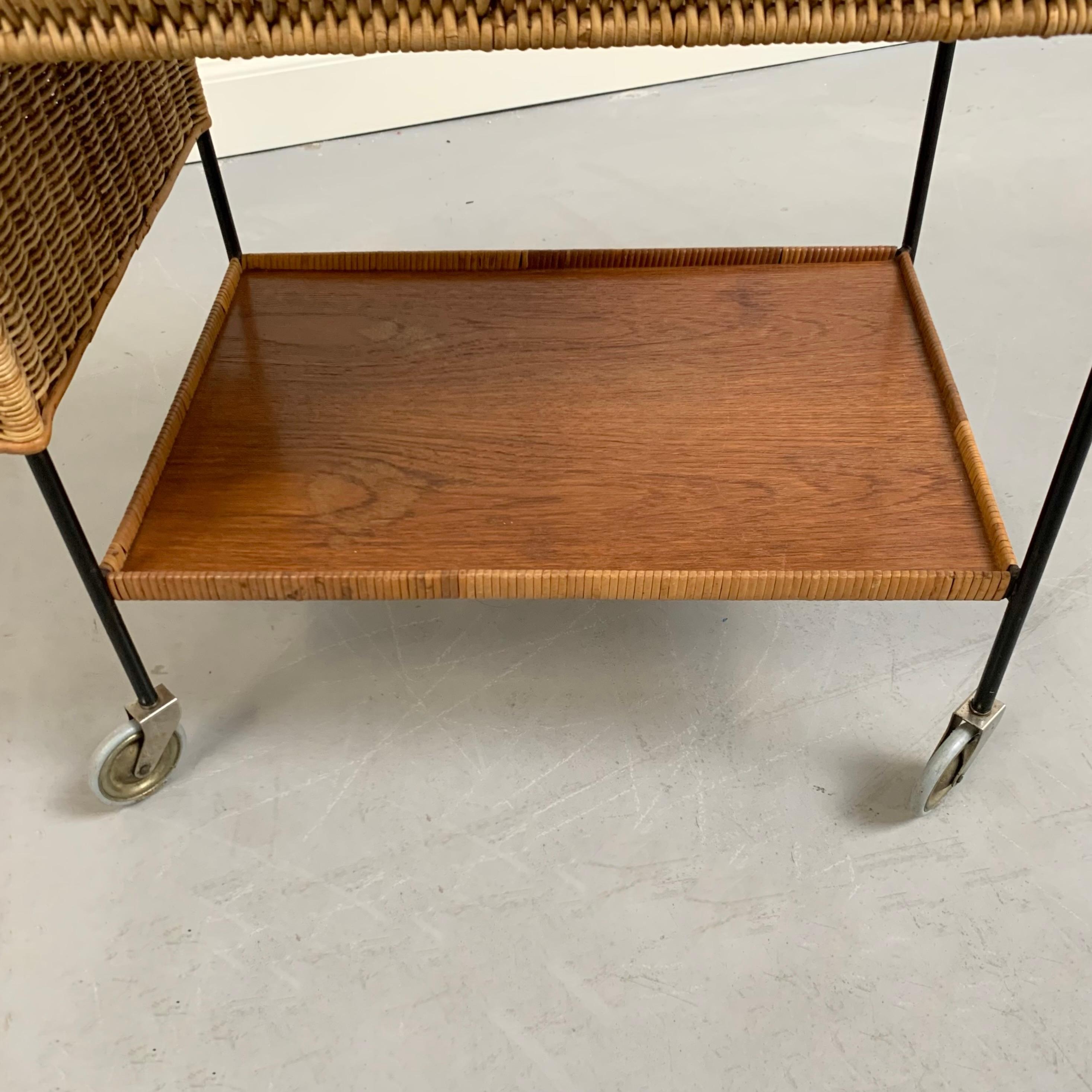 Carrello da bar in rattan e teak di Helmut Magg, 1960 circa, Germania. in vendita 10