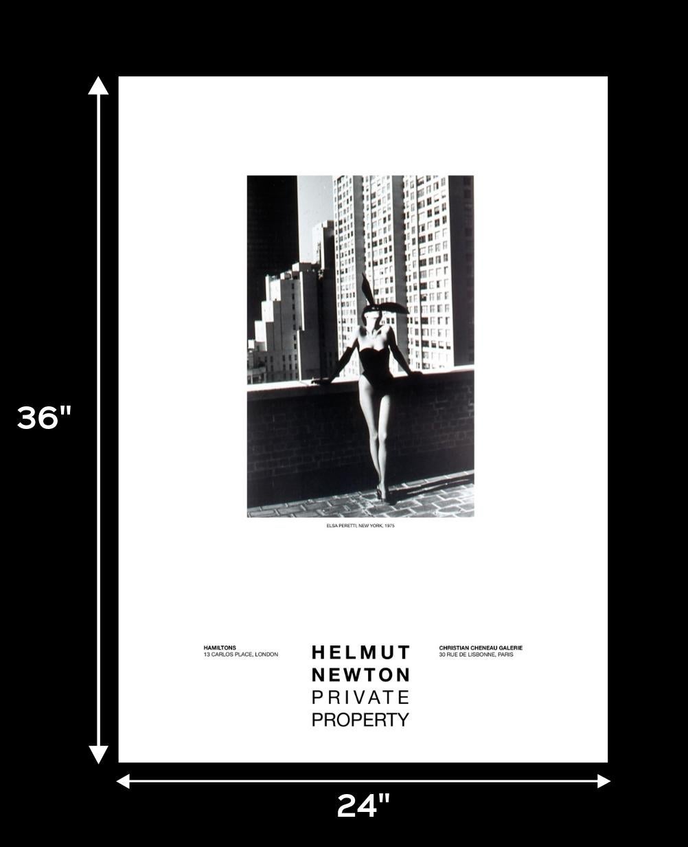 Large billboard poster featuring one of Newton's most popular images, Elsa Peretti, New York, 1975.  The image was originally shot for designer Halston featuring a bunny costume.  In 1982 Newton produced a series of three exhibitions titled 
