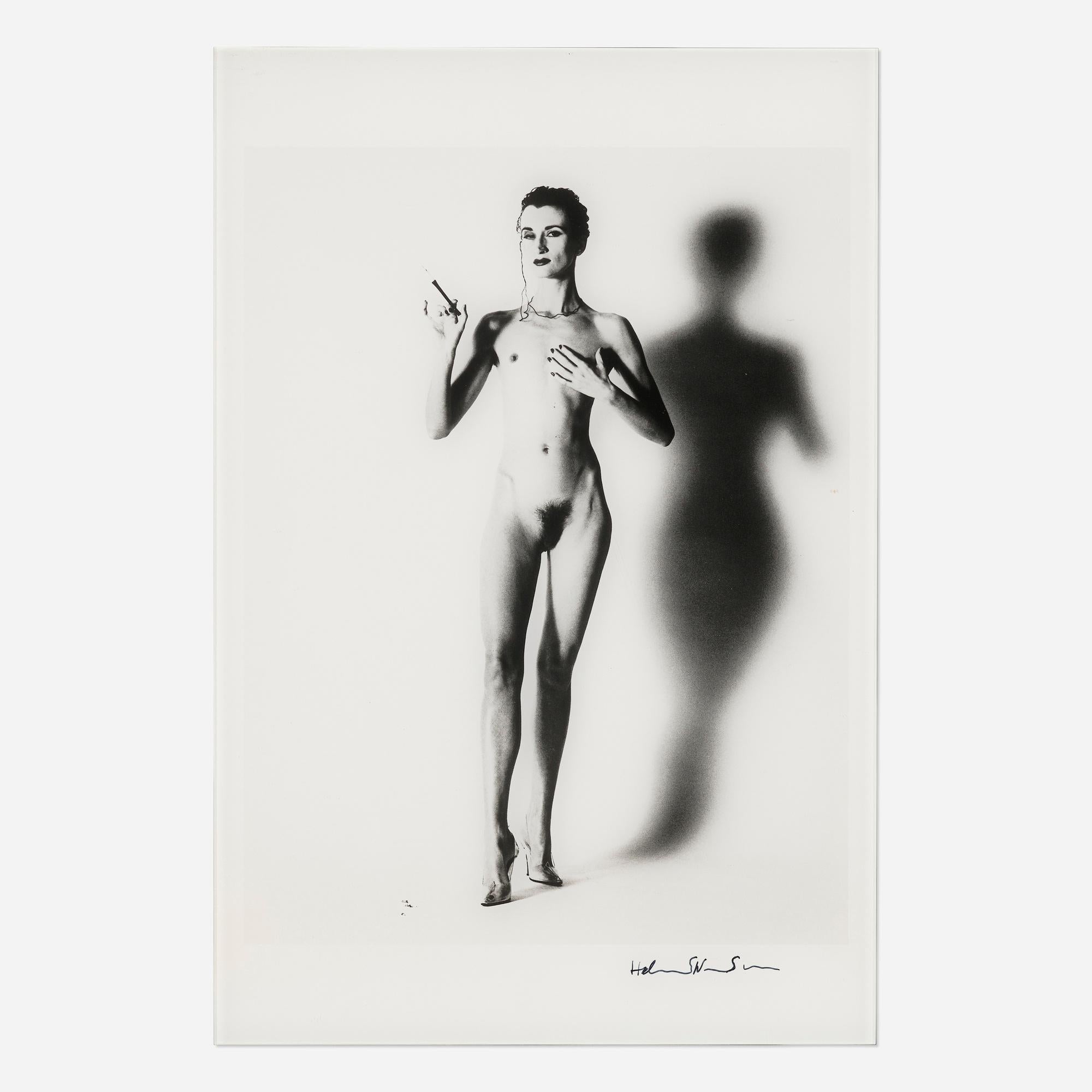 Helmut Newton Violetta with Monocle (Helmut Newton Big Nude IX, Paris, 1991):

Medium: silver gelatin print mounted between museum acrylic. Year: 1991/printed circa mid 1990s.

Dimensions: 17½ h × 11¾ w in (44 × 30 cm).
Condition: Very good overall