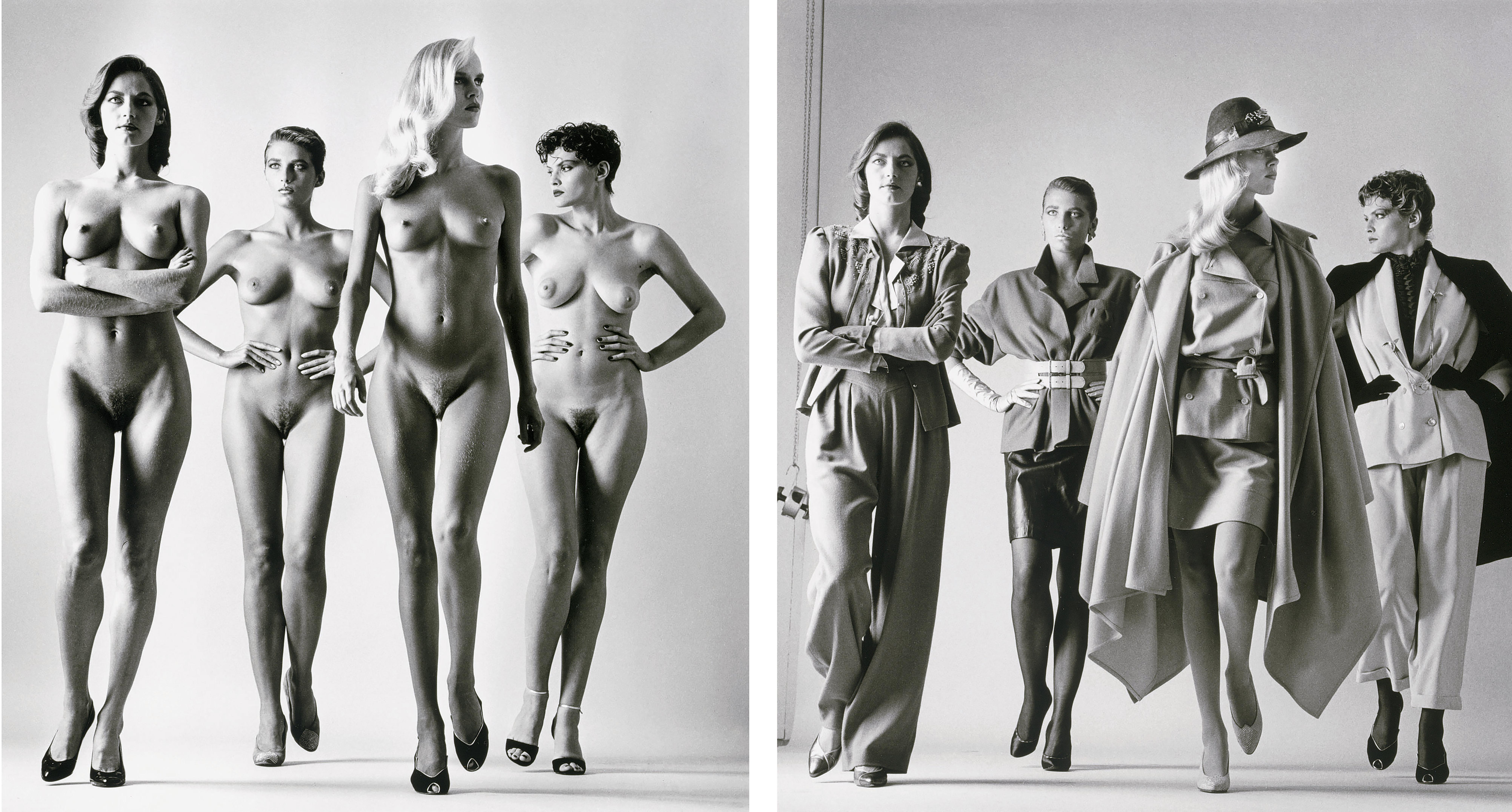 HELMUT NEWTON (1920-2004)
Sie Kommen (Nu) Paris:: 1981
(2) Tirages à la gélatine argentique
Signé par l'artiste au recto dans la marge:: inscription de la date et cachet de la succession au verso 
image : 18 1/2 x 18 po. 
Feuille : 23 3/4 x 19 3/4