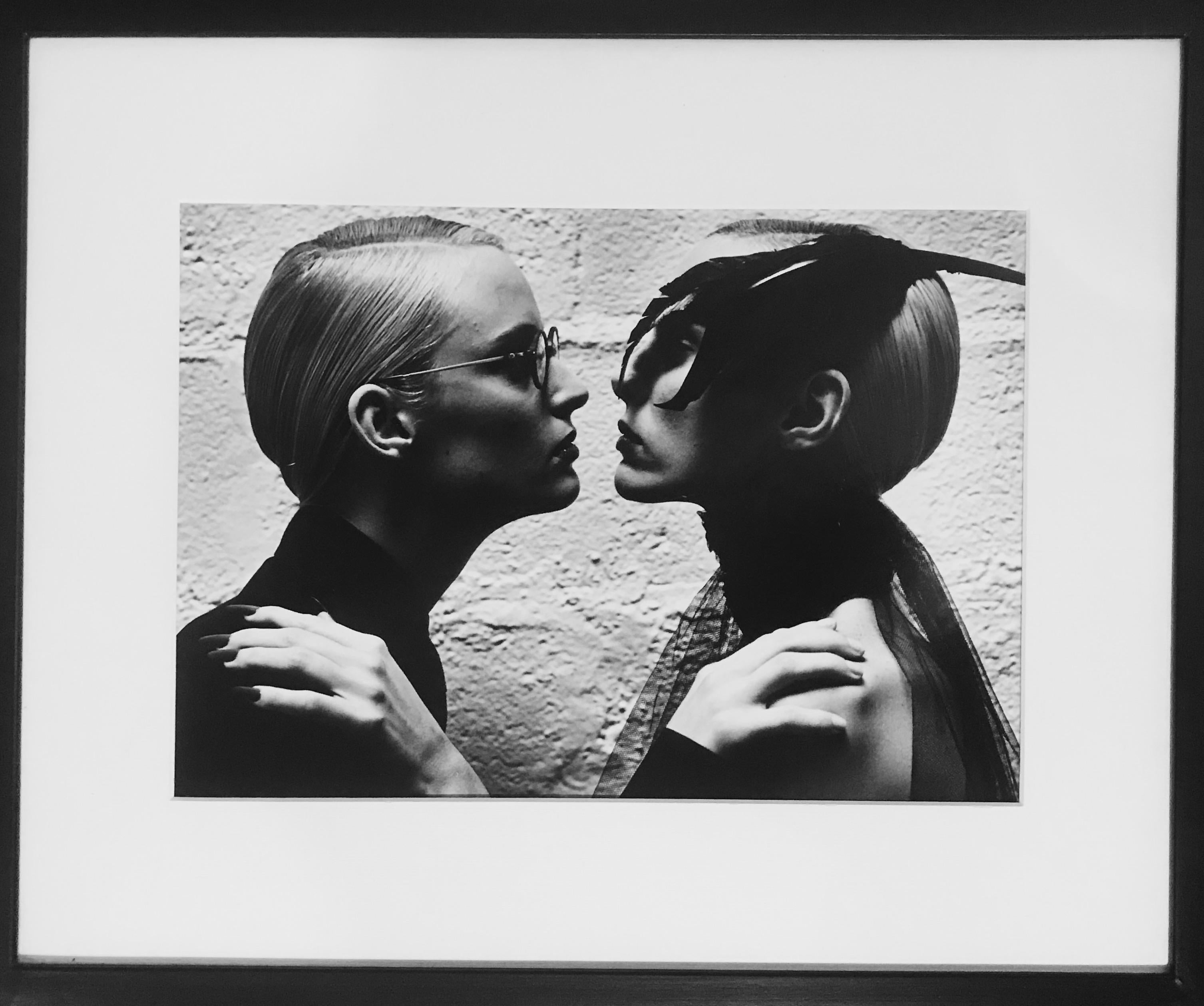 Helmut Newton Black and White Photograph - Two Models Face to Face, Vogue Italia, Monaco, 1994