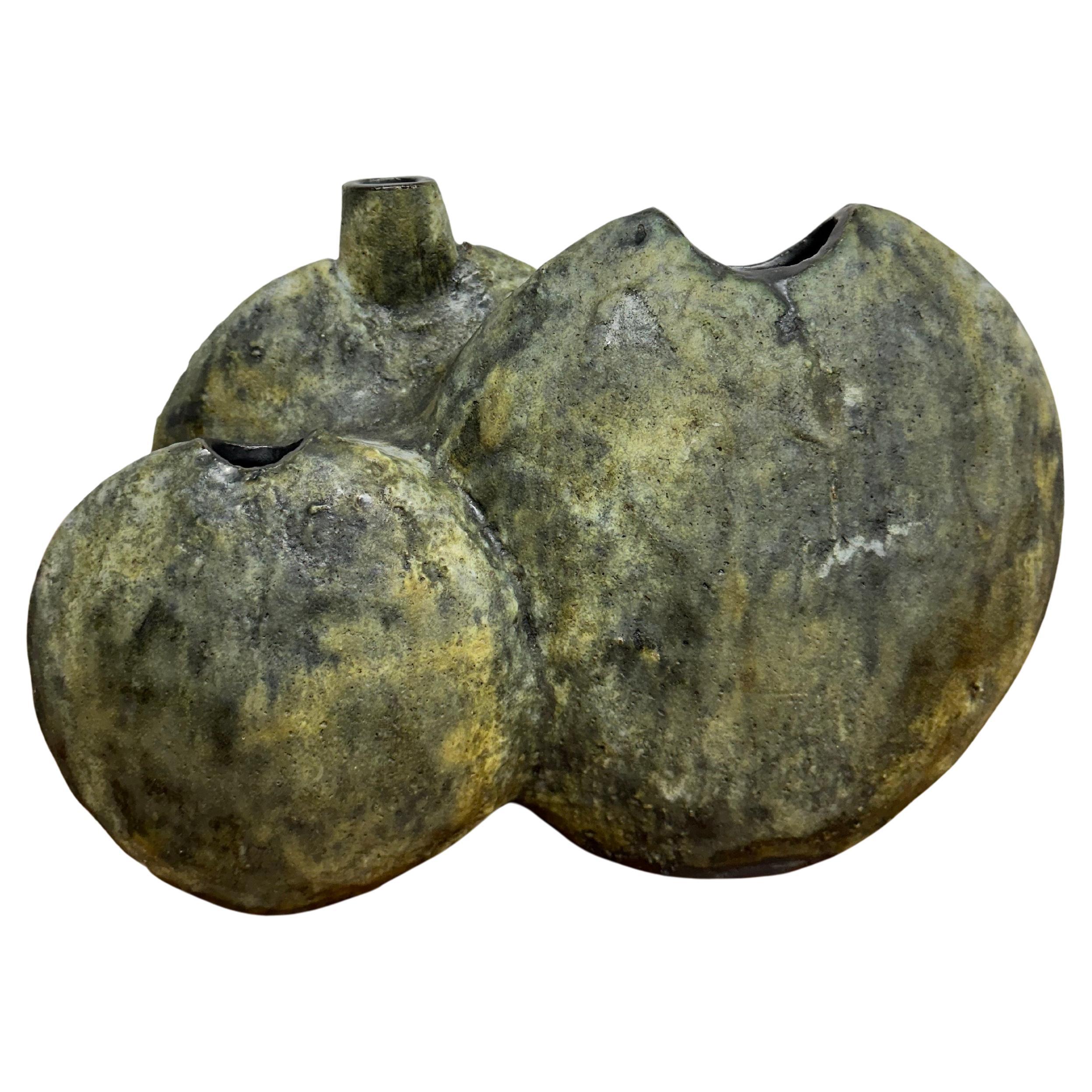 Helmut Schäffenacker German Brutalist Green Triple Ceramic Vase