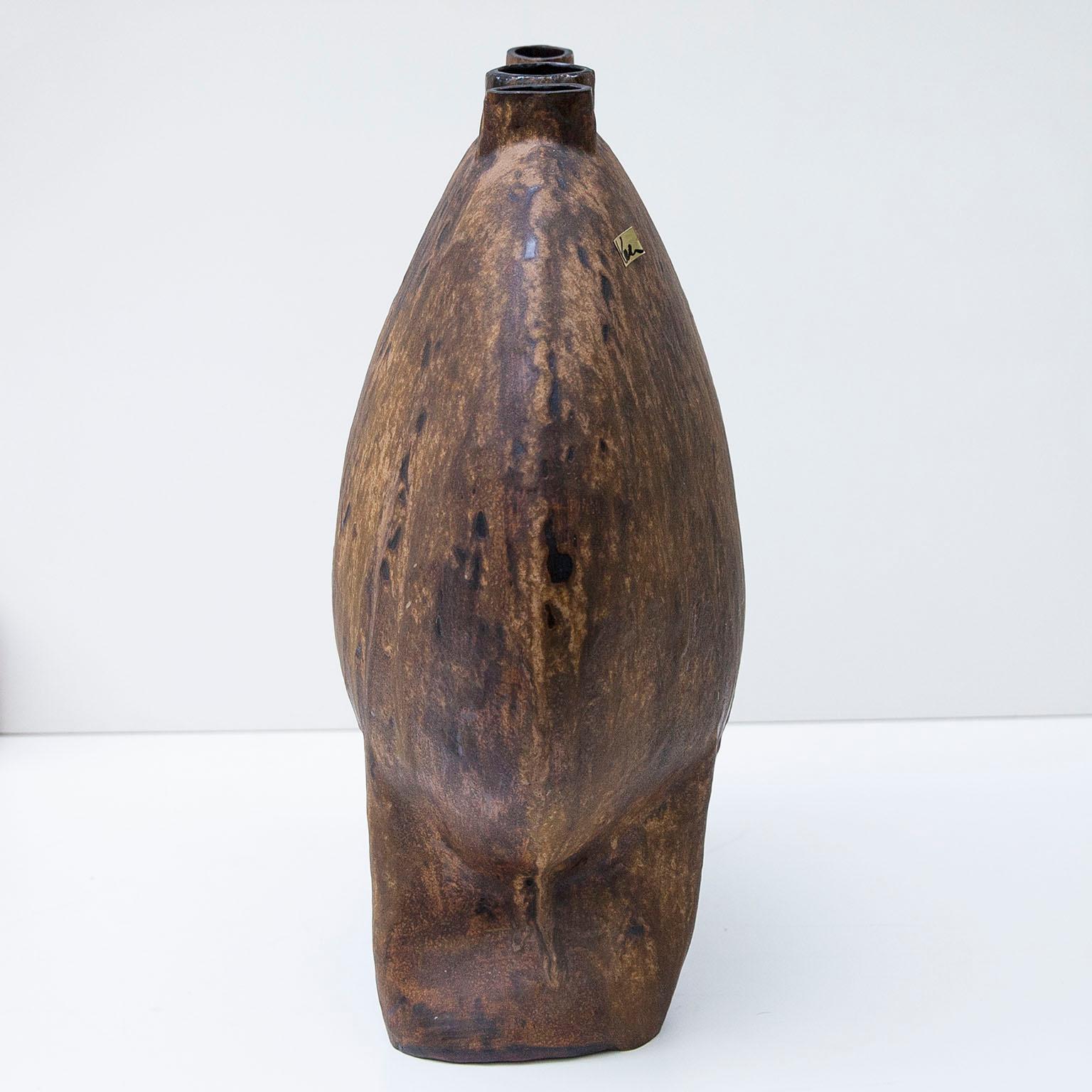 Mid-Century Modern Helmut Schäffenacker Huge Round Maroon Glazed Stoneware Vase, 1960s
