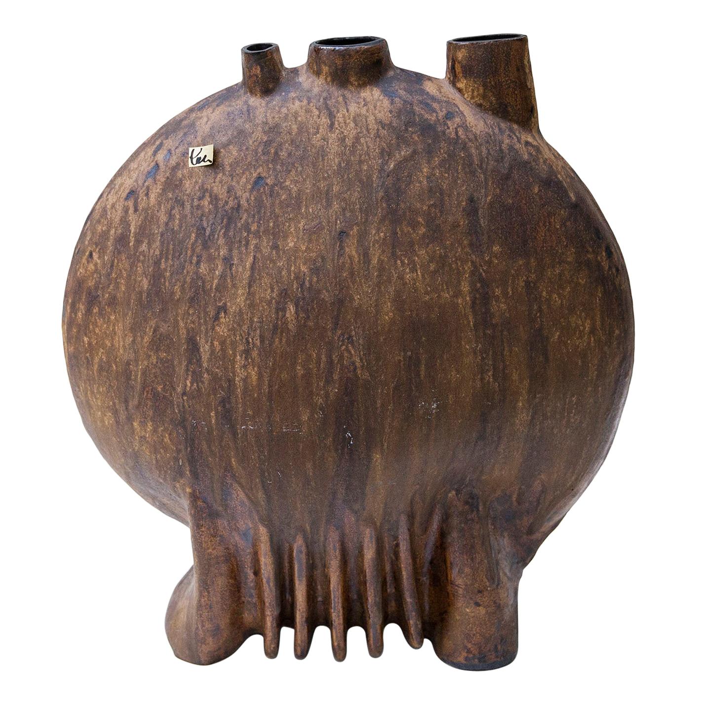 Helmut Schäffenacker Huge Round Maroon Glazed Stoneware Vase, 1960s