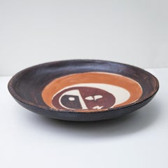Helmut Schäffenacker Unique Brown Red Stoneware Face Plate, 1960s
