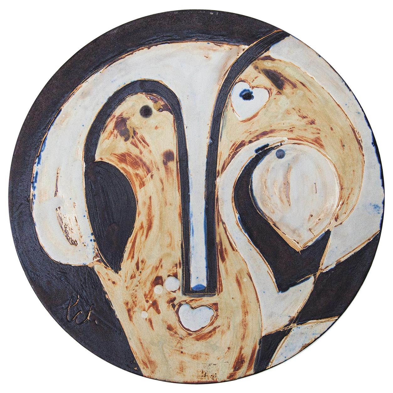 Helmut Schäffenacker Unique Face Stoneware Plate, 1960s