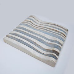 Helmut Schäffenacker Unique White Light Blue Wavy Wall Ceramic Relief, 1960s