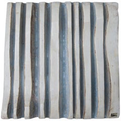 Helmut Schäffenacker Unique White Light Blue Wavy Wall Ceramic Relief, 1960s