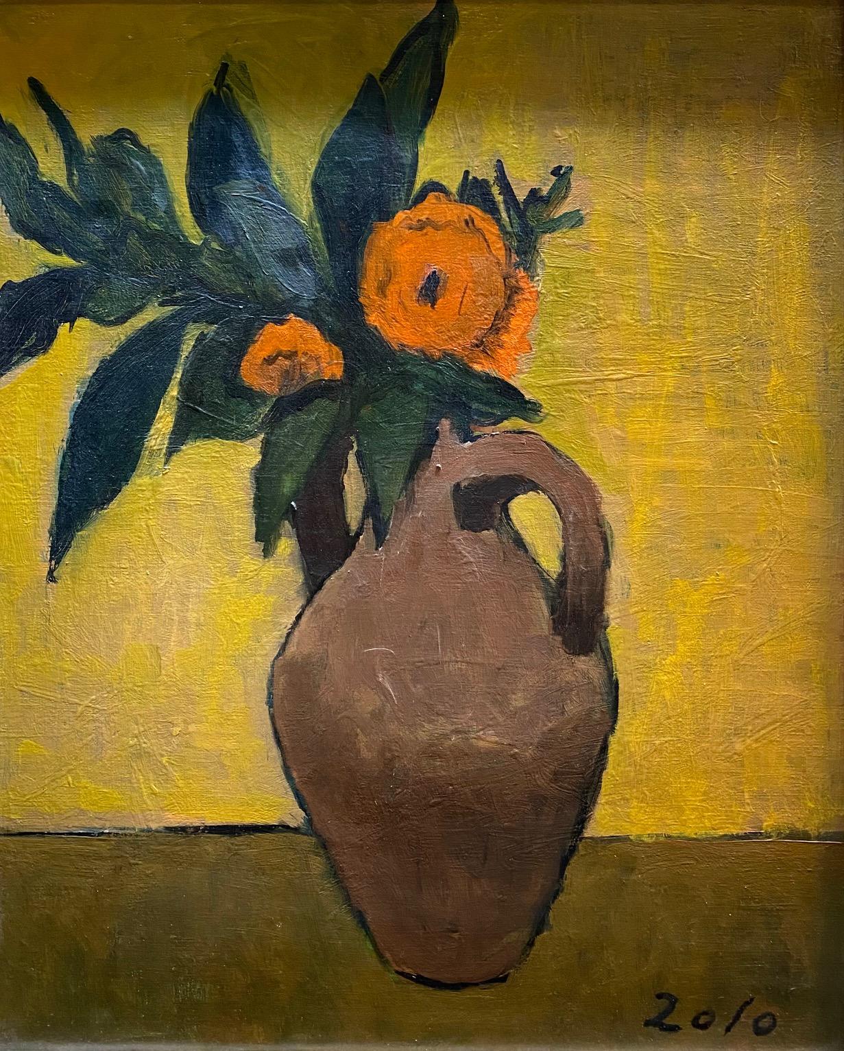 Still-Life Painting di Helène Zolo Lévy - "Fiori di calendula" di Helene Zolo - Olio su tela 38x46 cm